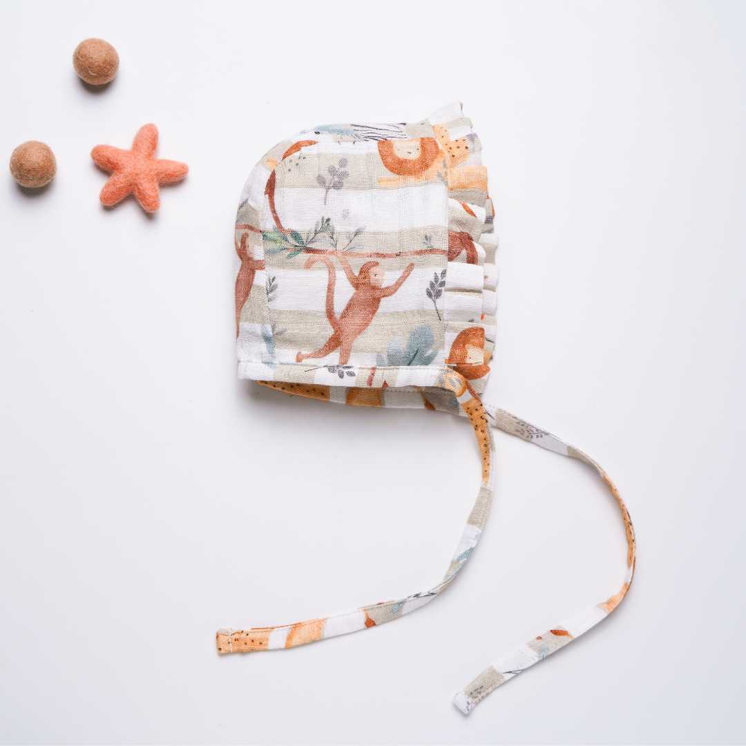 newborn bamboo muslin bonnet cap - into the wild