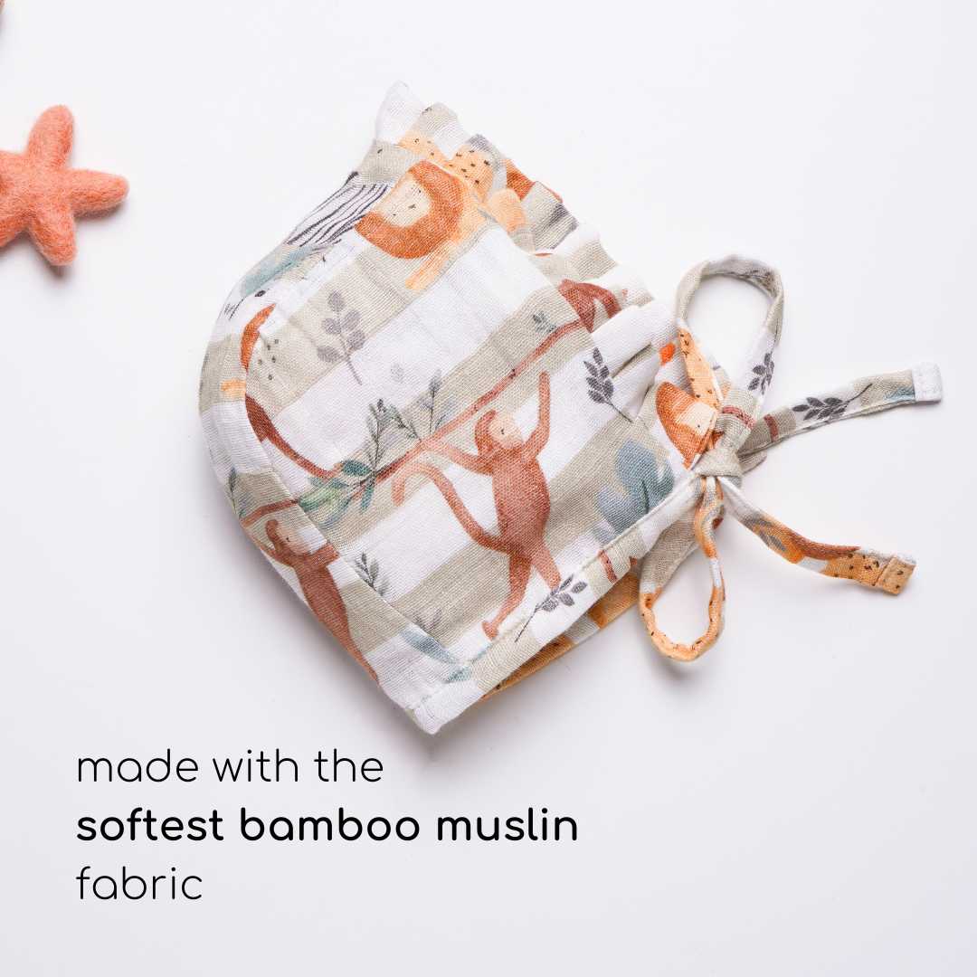 newborn bamboo muslin bonnet cap - into the wild