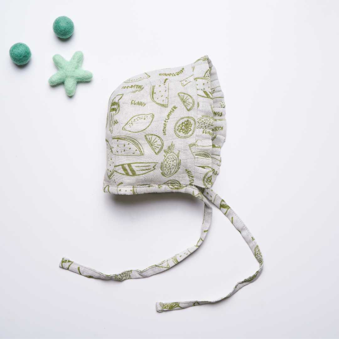 newborn bamboo muslin bonnet cap - enchanted garden