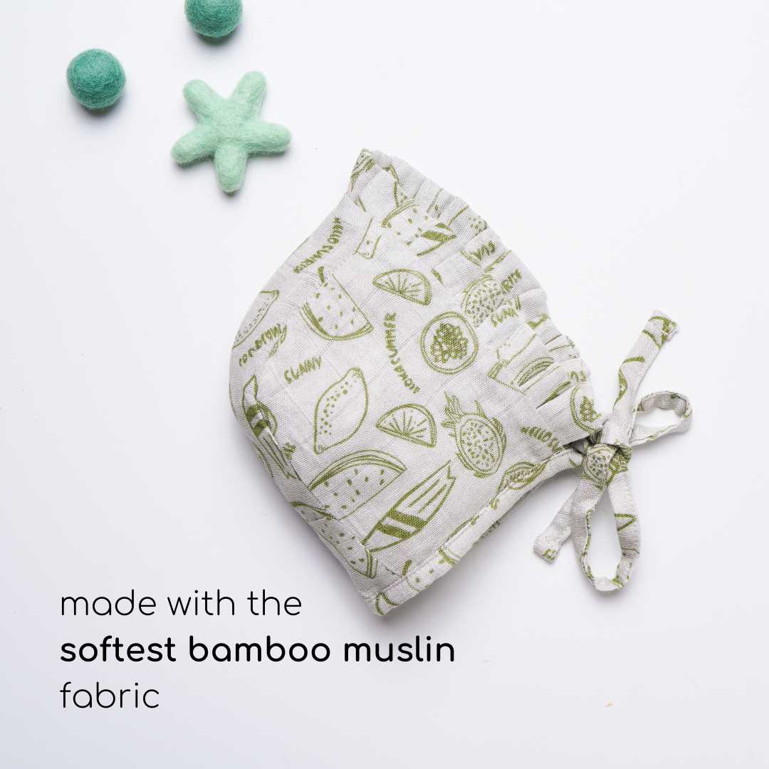 newborn bamboo muslin bonnet cap - enchanted garden