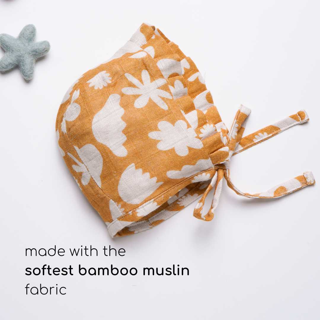 newborn bamboo muslin bonnet cap - enchanted garden