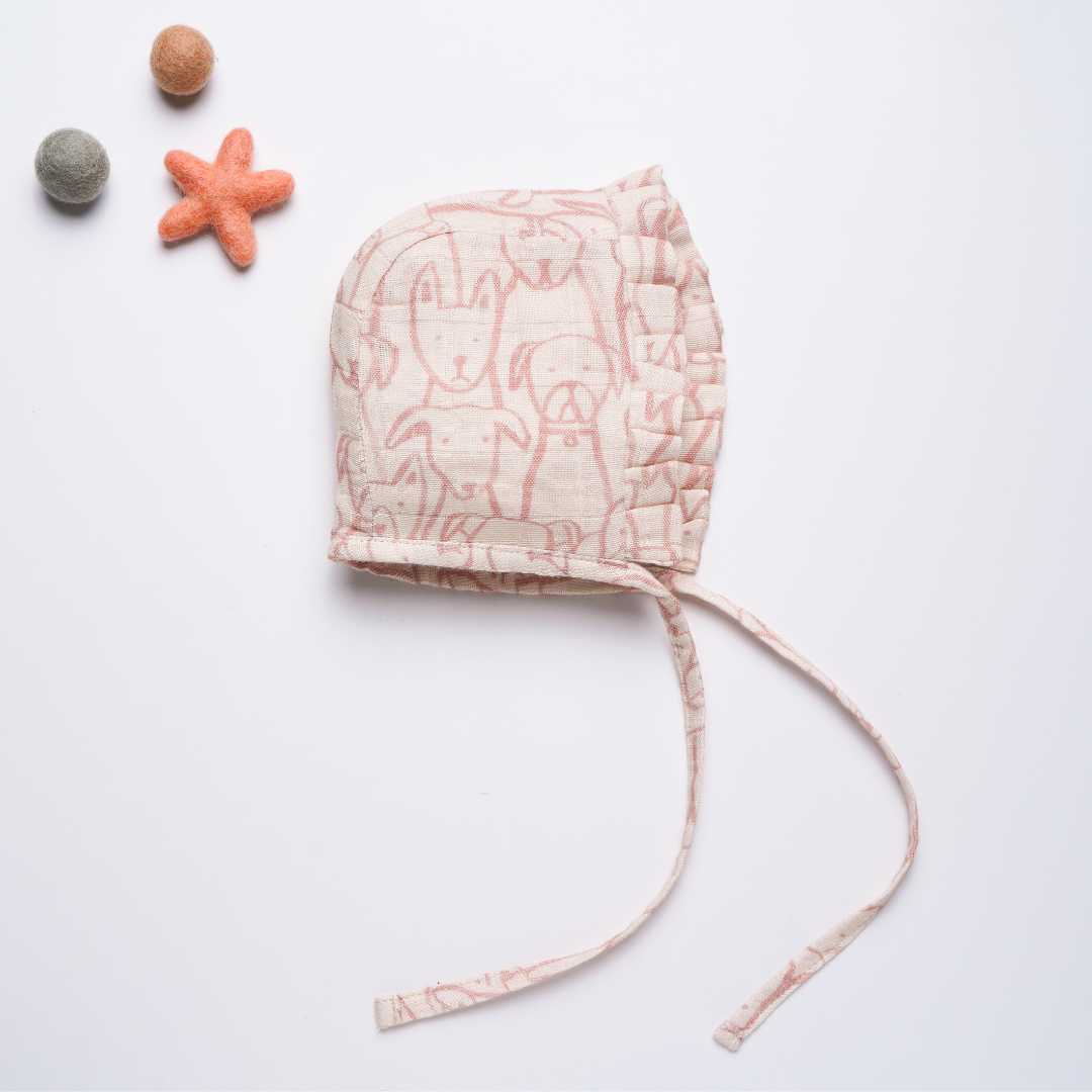 newborn bamboo muslin bonnet cap - into the wild