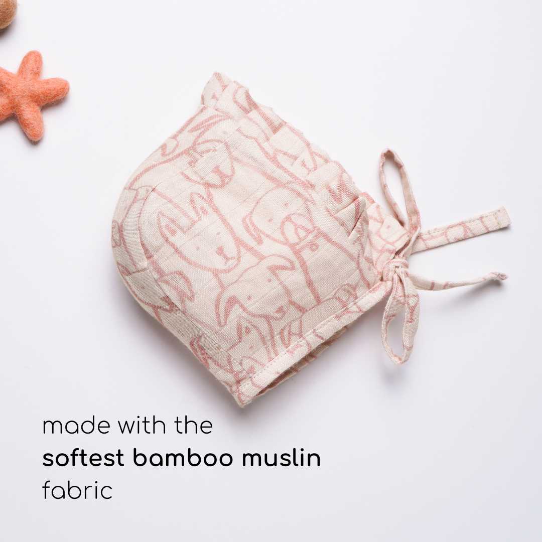 newborn bamboo muslin bonnet cap - into the wild