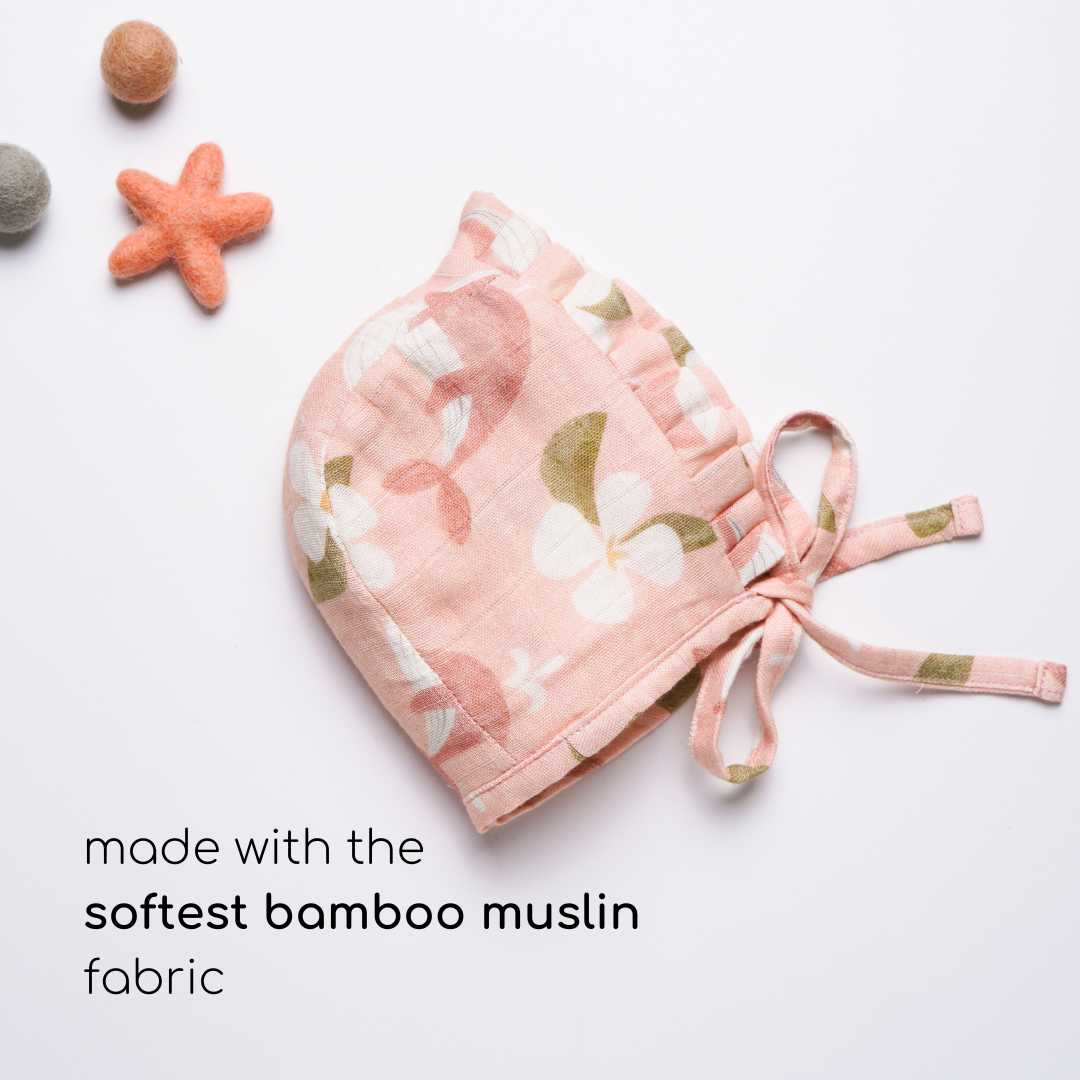 newborn bamboo muslin bonnet cap - by the sea