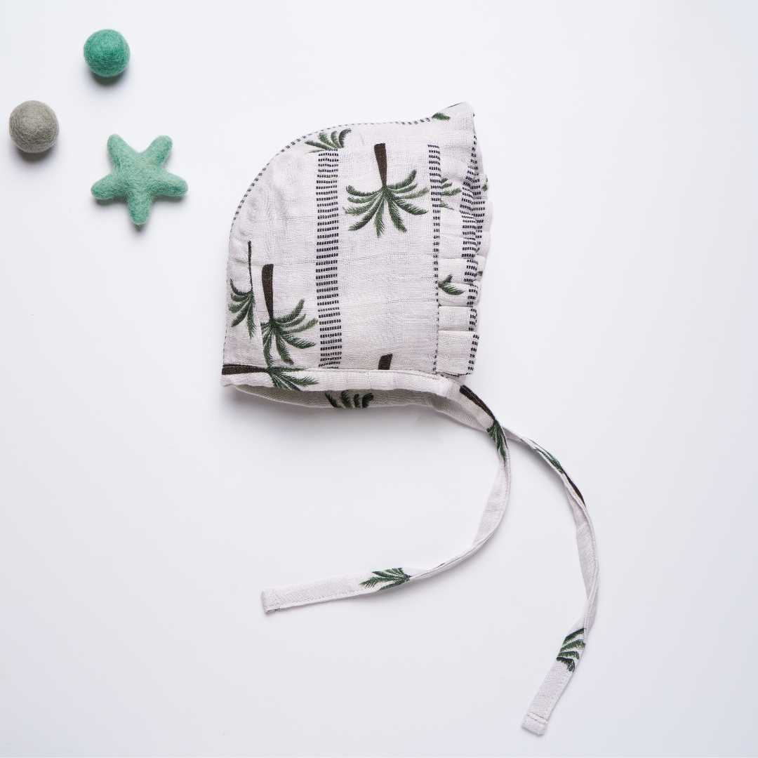 newborn bamboo muslin bonnet cap - by the sea