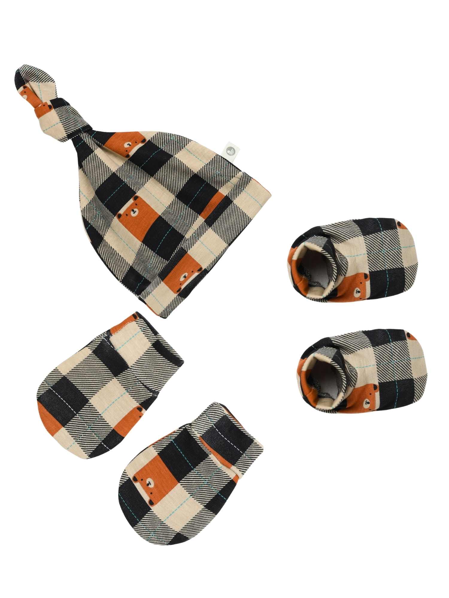 newborn baby bamboo cap mittens socks combo - prints