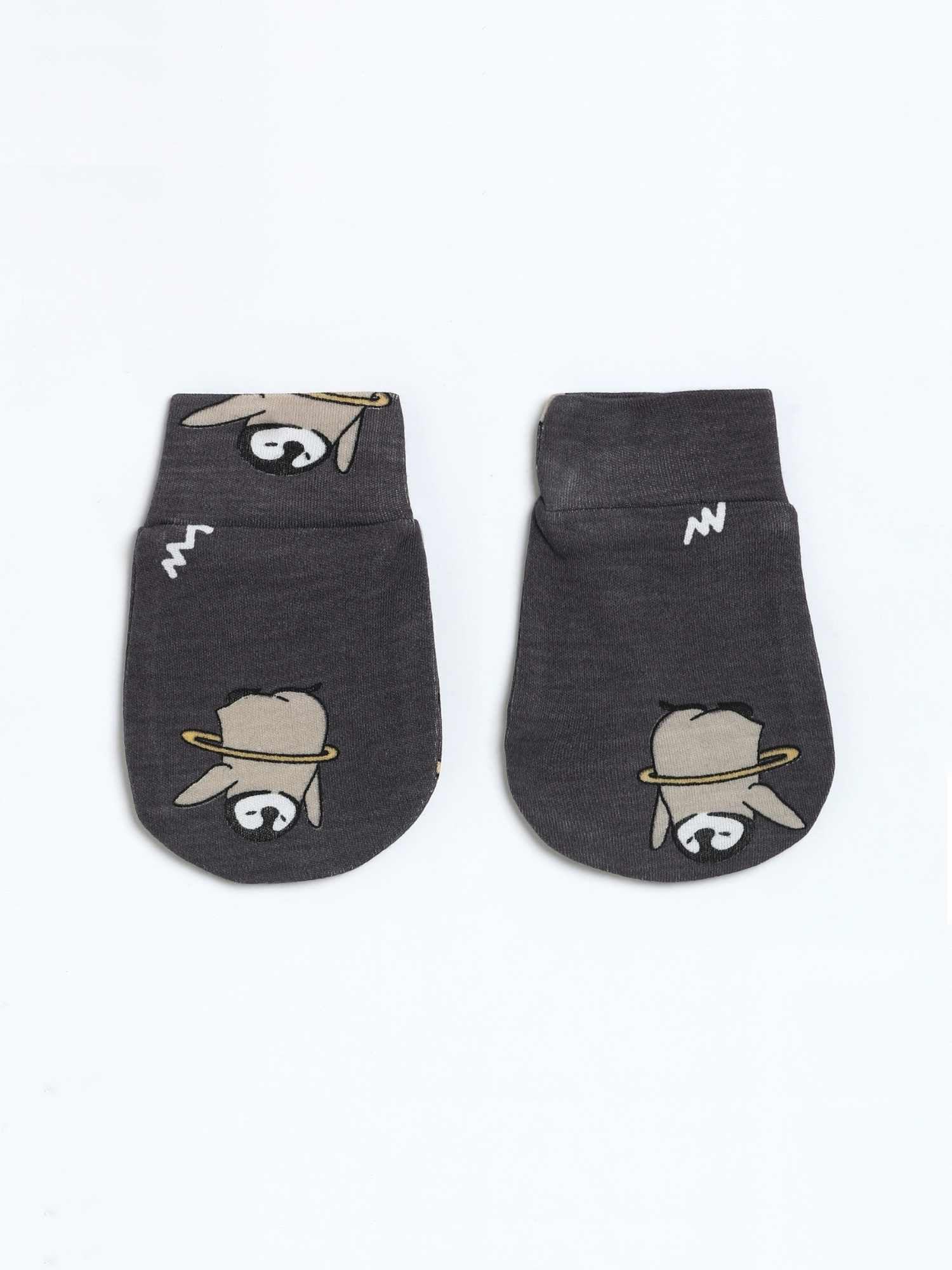 newborn baby bamboo cap mittens socks combo - prints