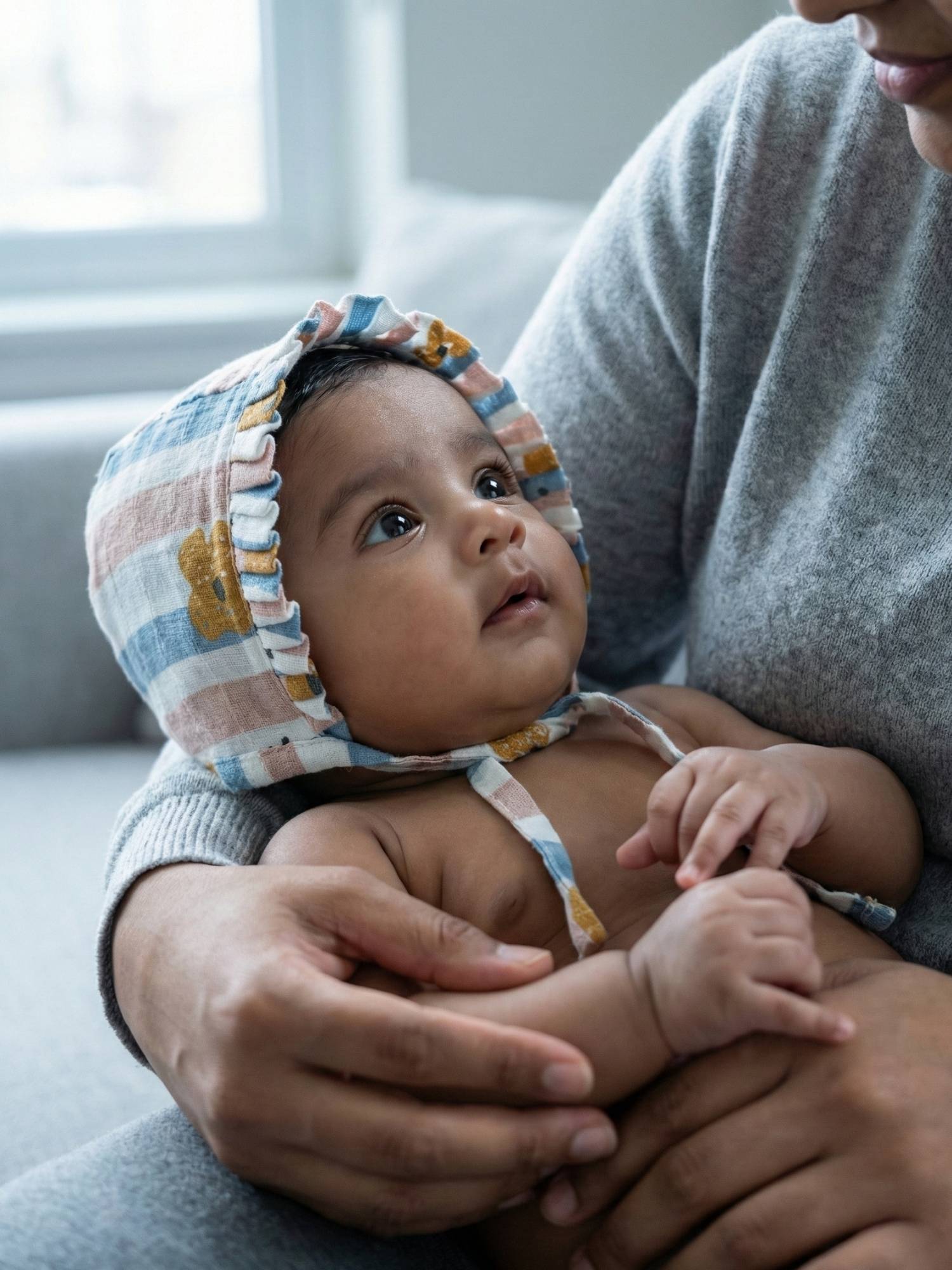newborn bamboo muslin bonnet cap - abstract world