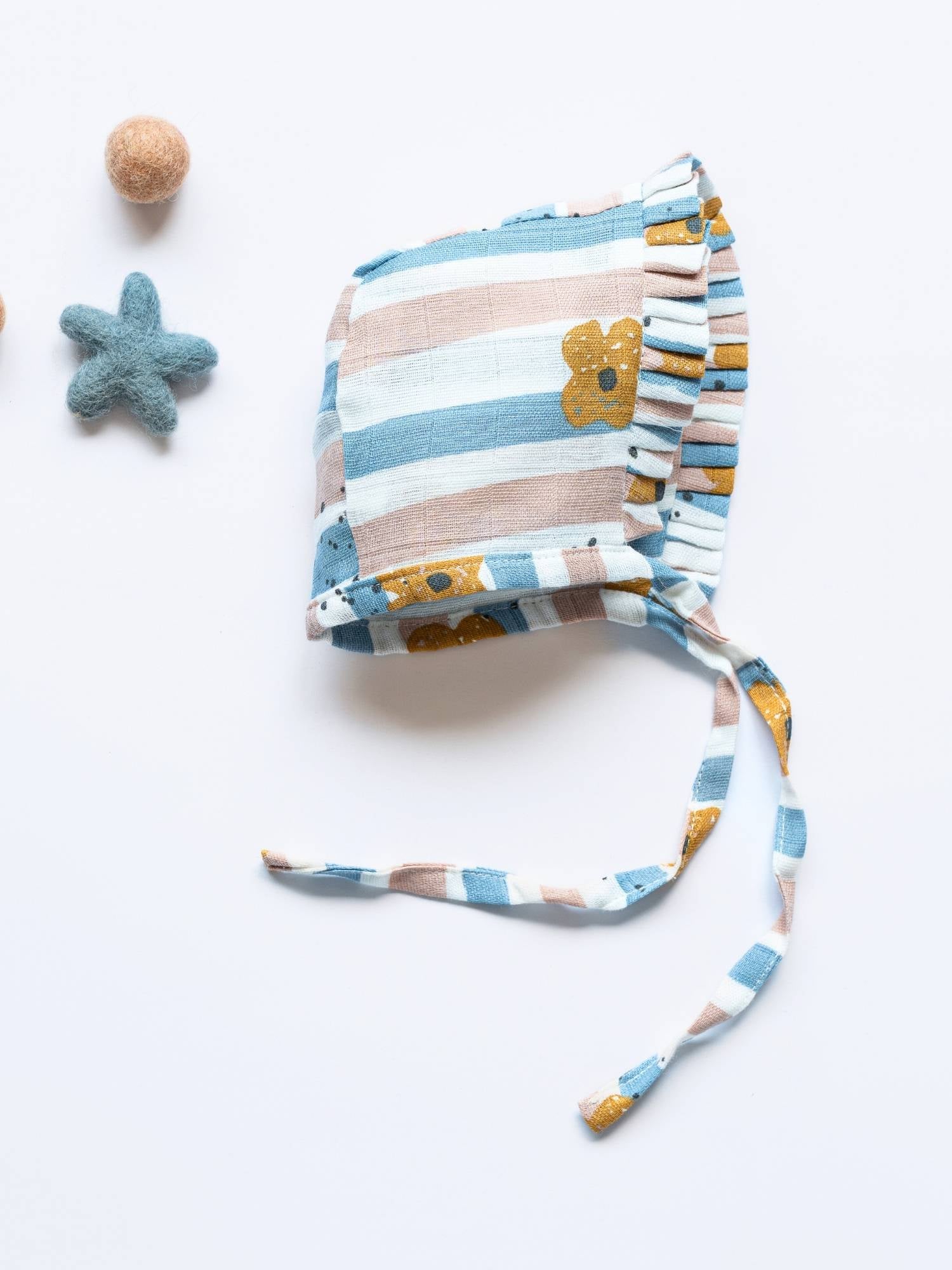 newborn bamboo muslin bonnet cap - abstract world