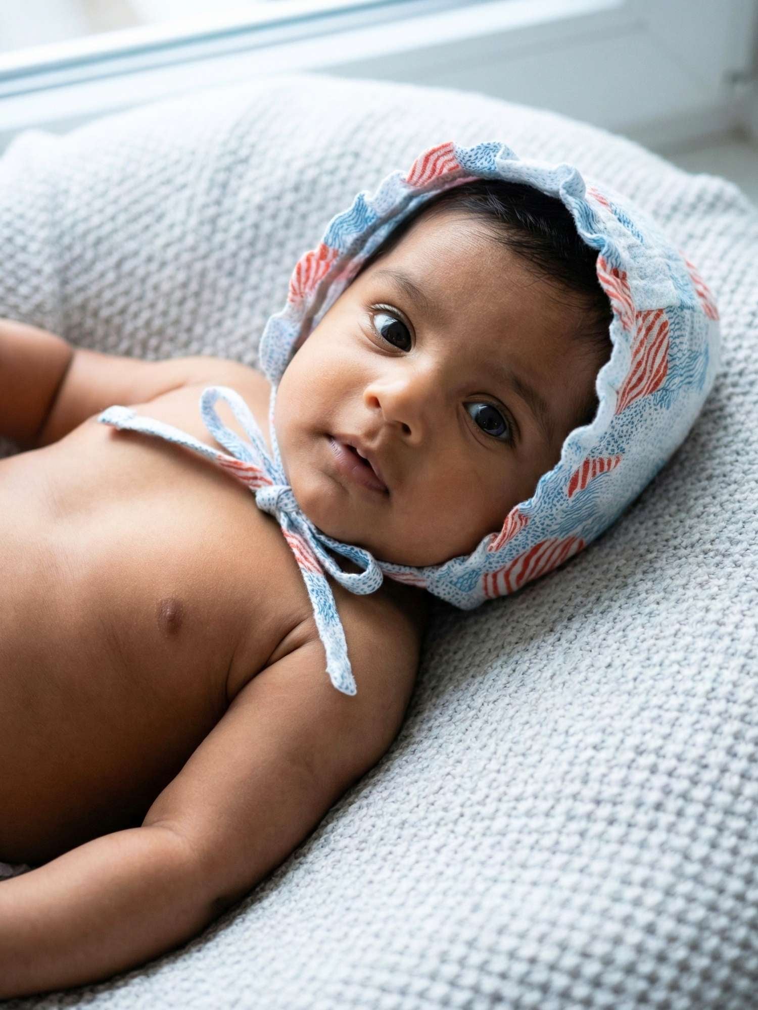 newborn bamboo muslin bonnet cap - abstract world