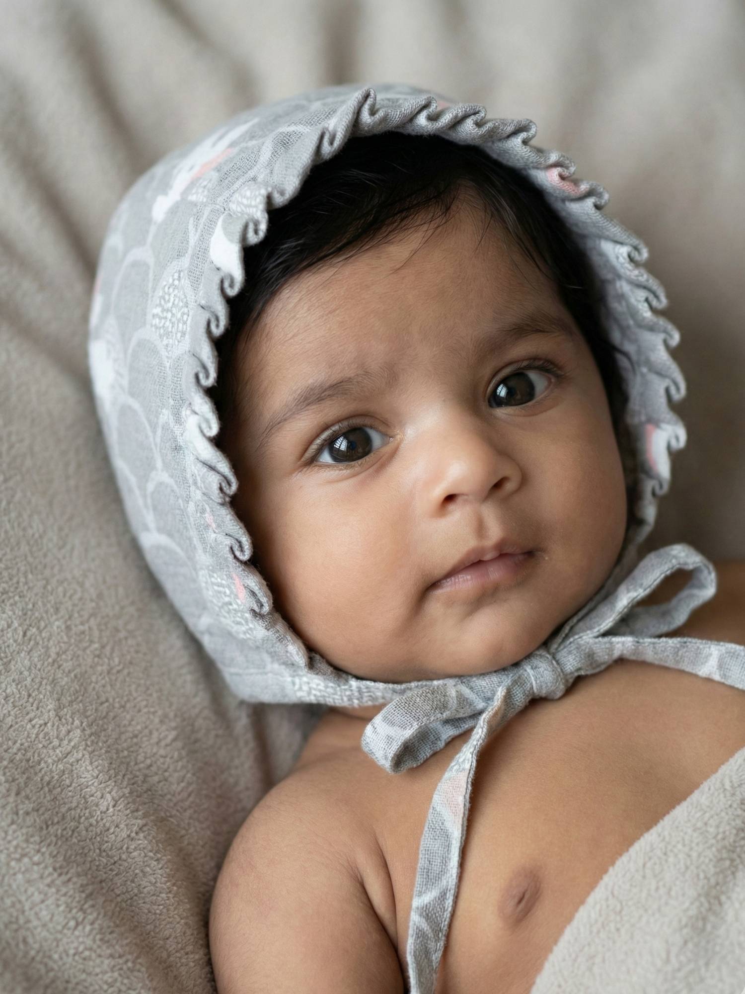 newborn bamboo muslin bonnet cap - abstract world
