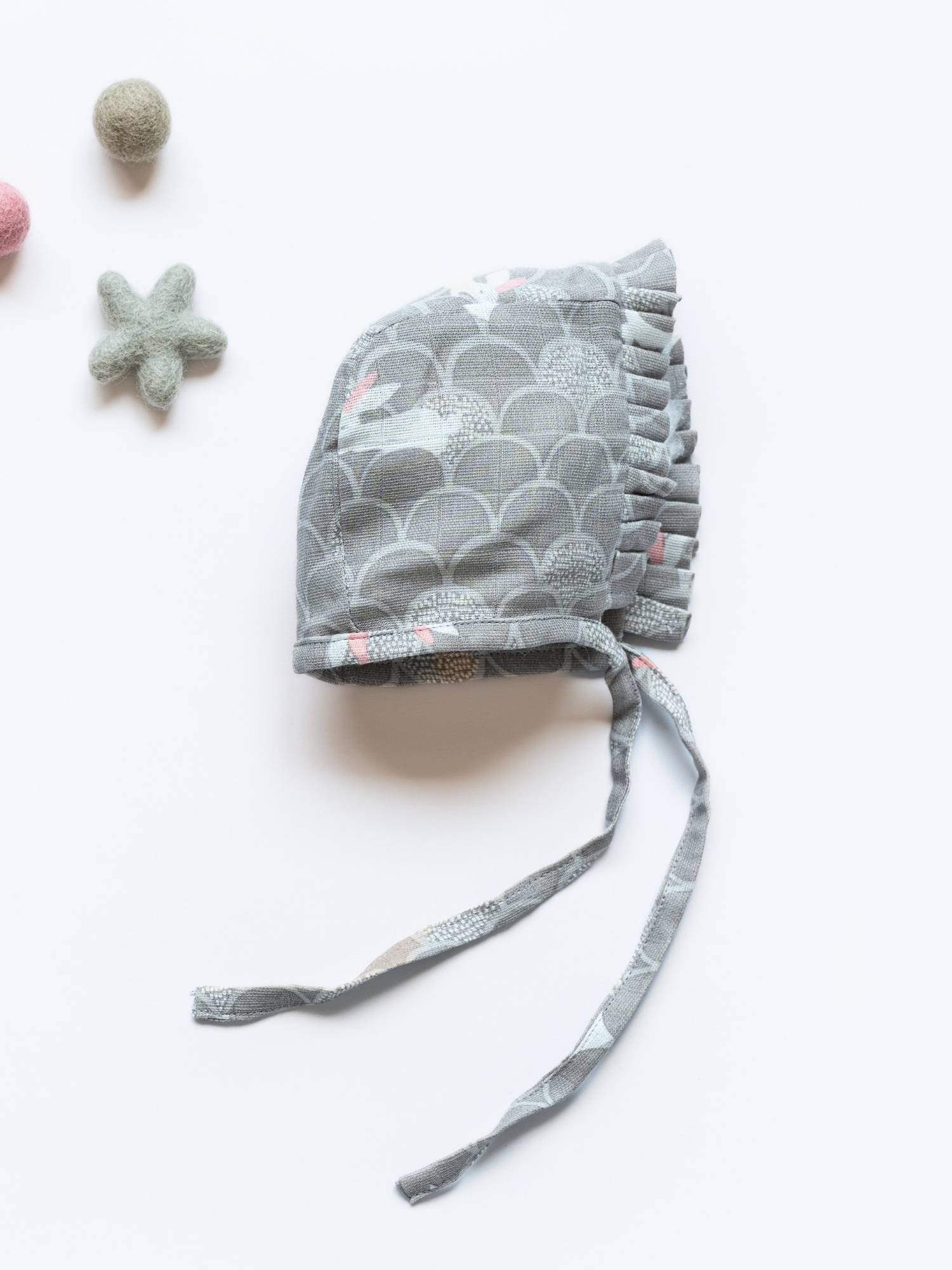 newborn bamboo muslin bonnet cap - abstract world