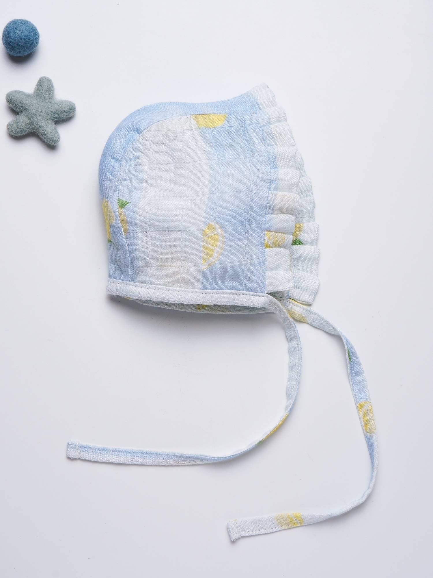 newborn bamboo muslin bonnet cap - by the sea