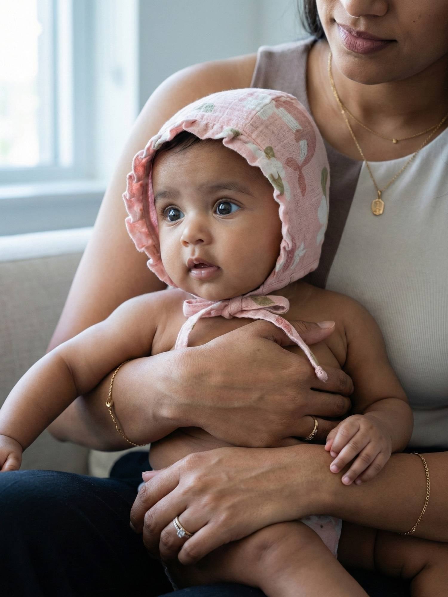 newborn bamboo muslin bonnet cap - by the sea