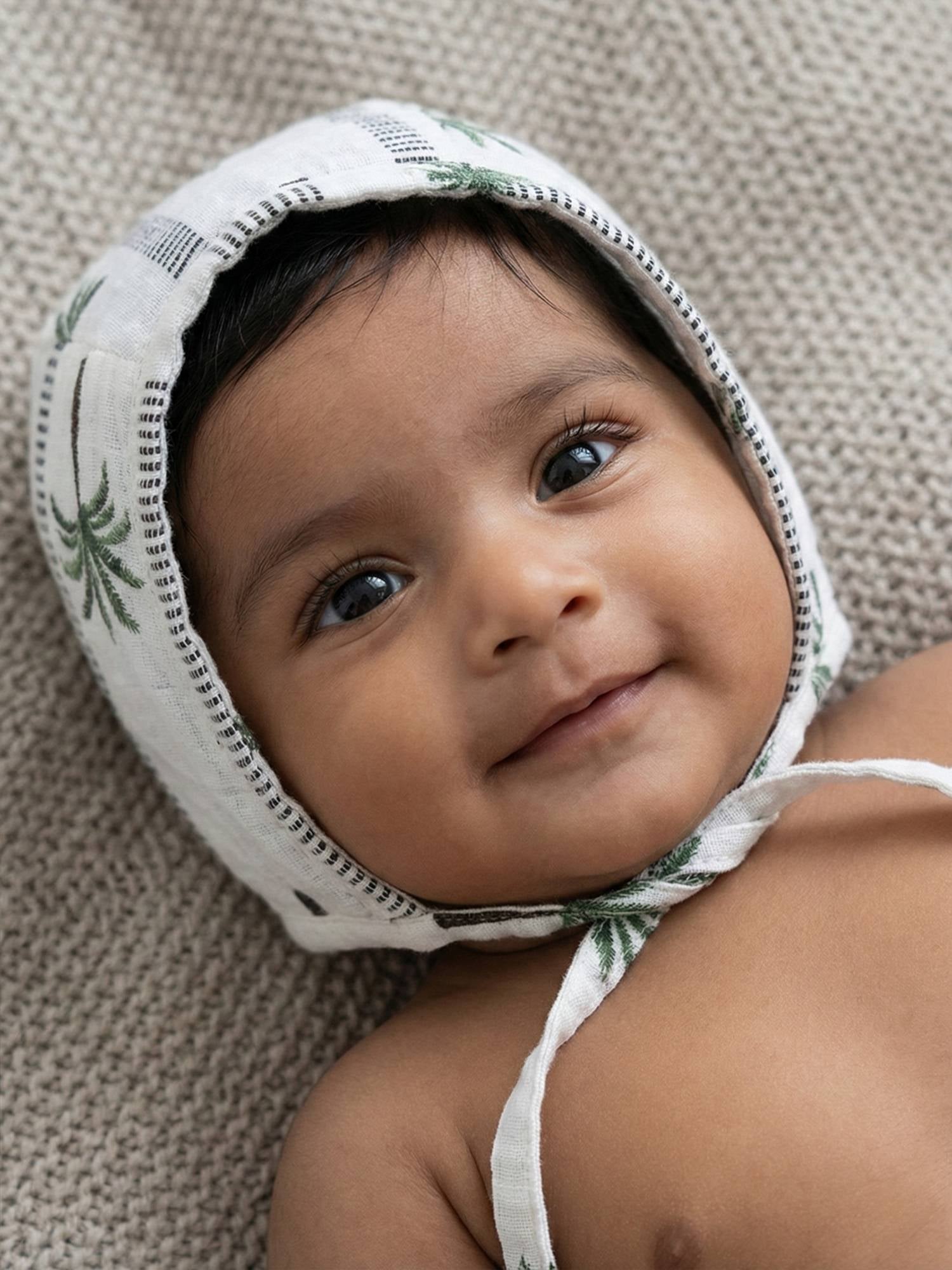 newborn bamboo muslin bonnet cap - by the sea