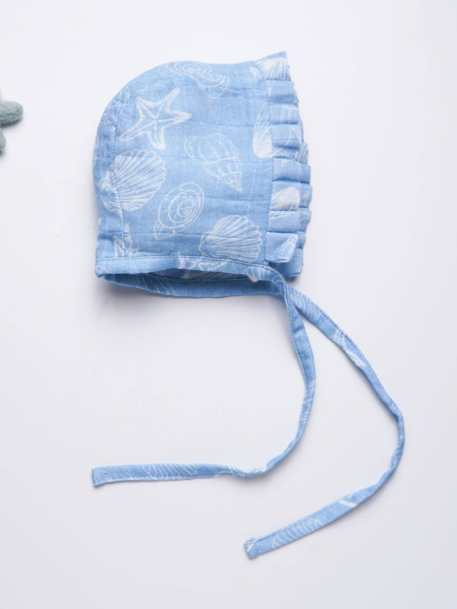 newborn bamboo muslin bonnet cap - by the sea