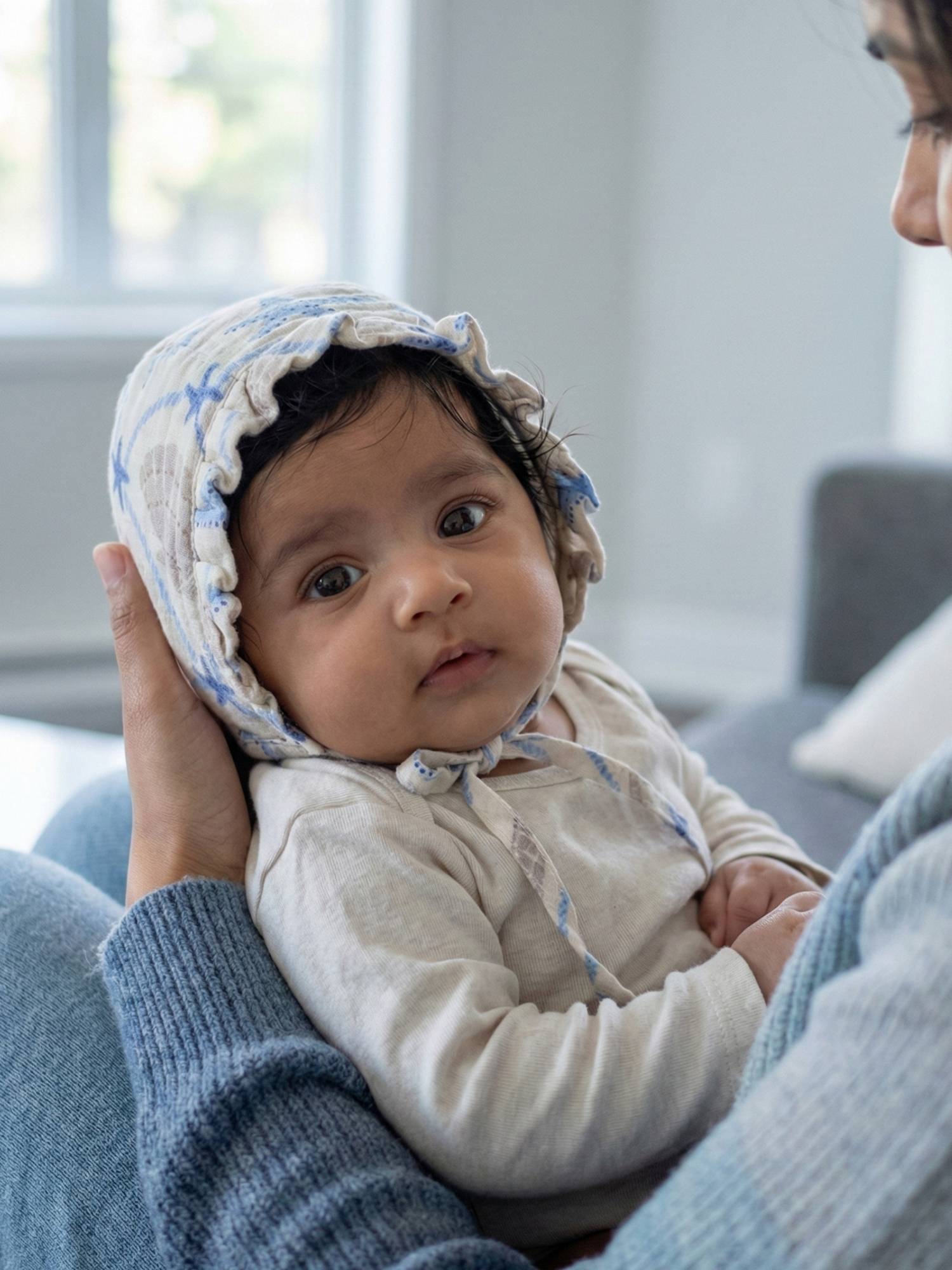 newborn bamboo muslin bonnet cap - by the sea
