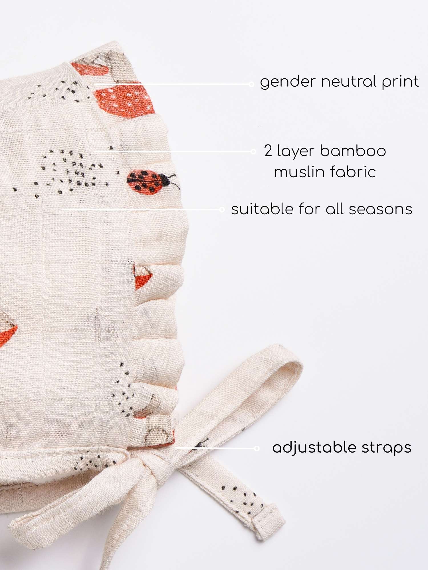 newborn bamboo muslin bonnet cap - enchanted garden