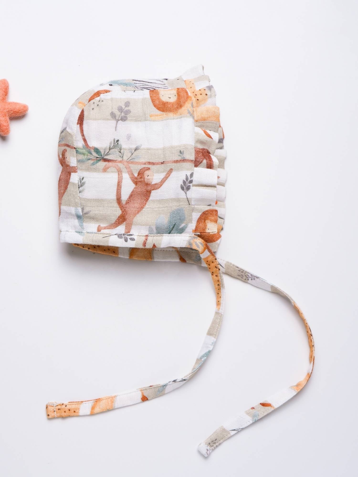 newborn bamboo muslin bonnet cap - into the wild