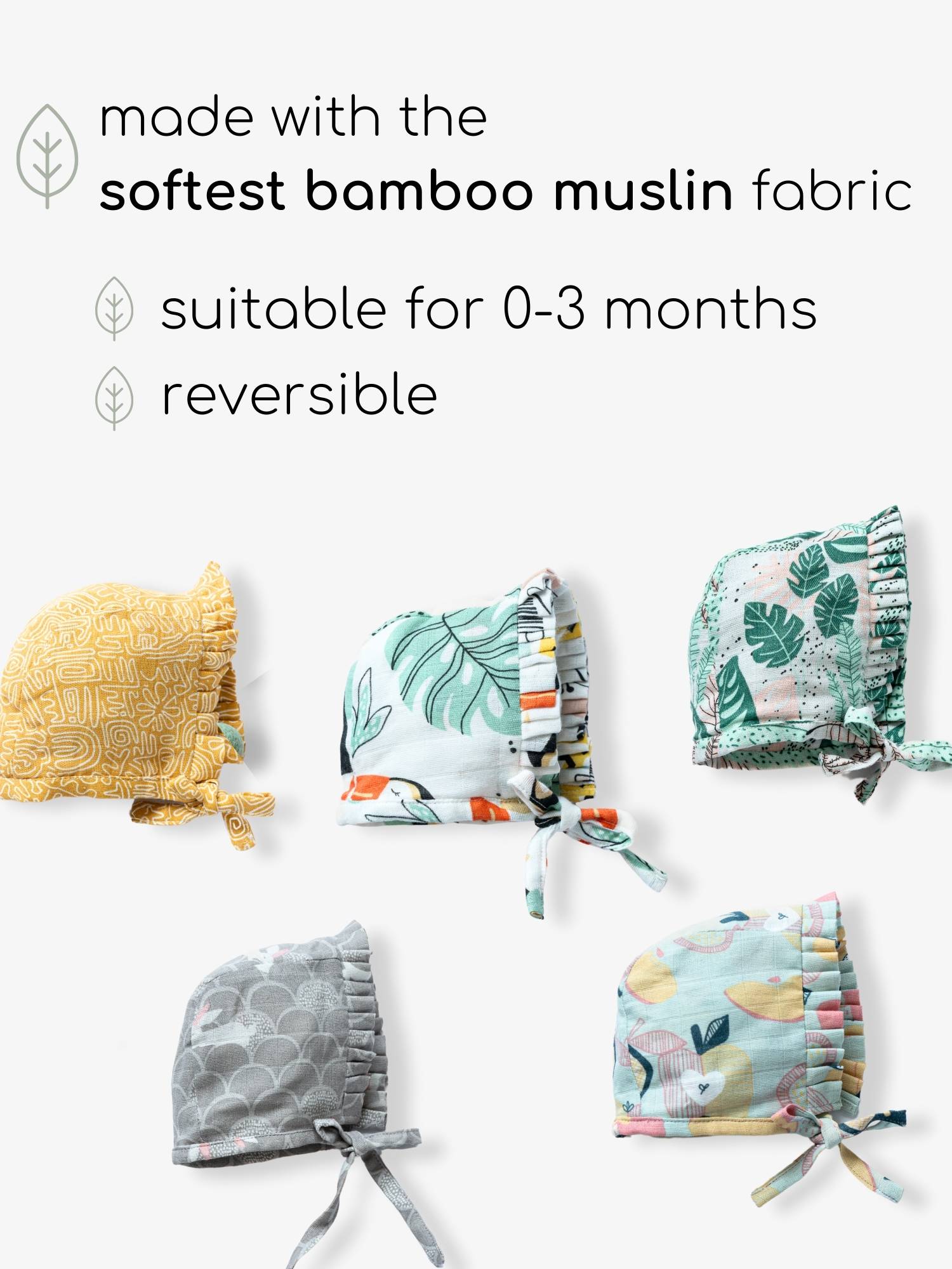newborn bamboo muslin bonnet cap - into the wild