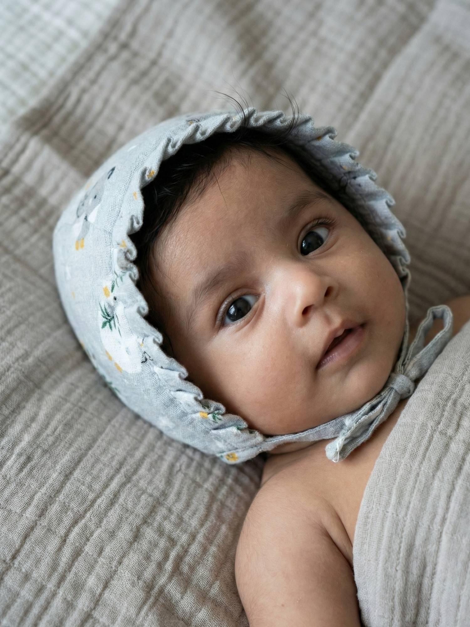 newborn bamboo muslin bonnet cap - into the wild