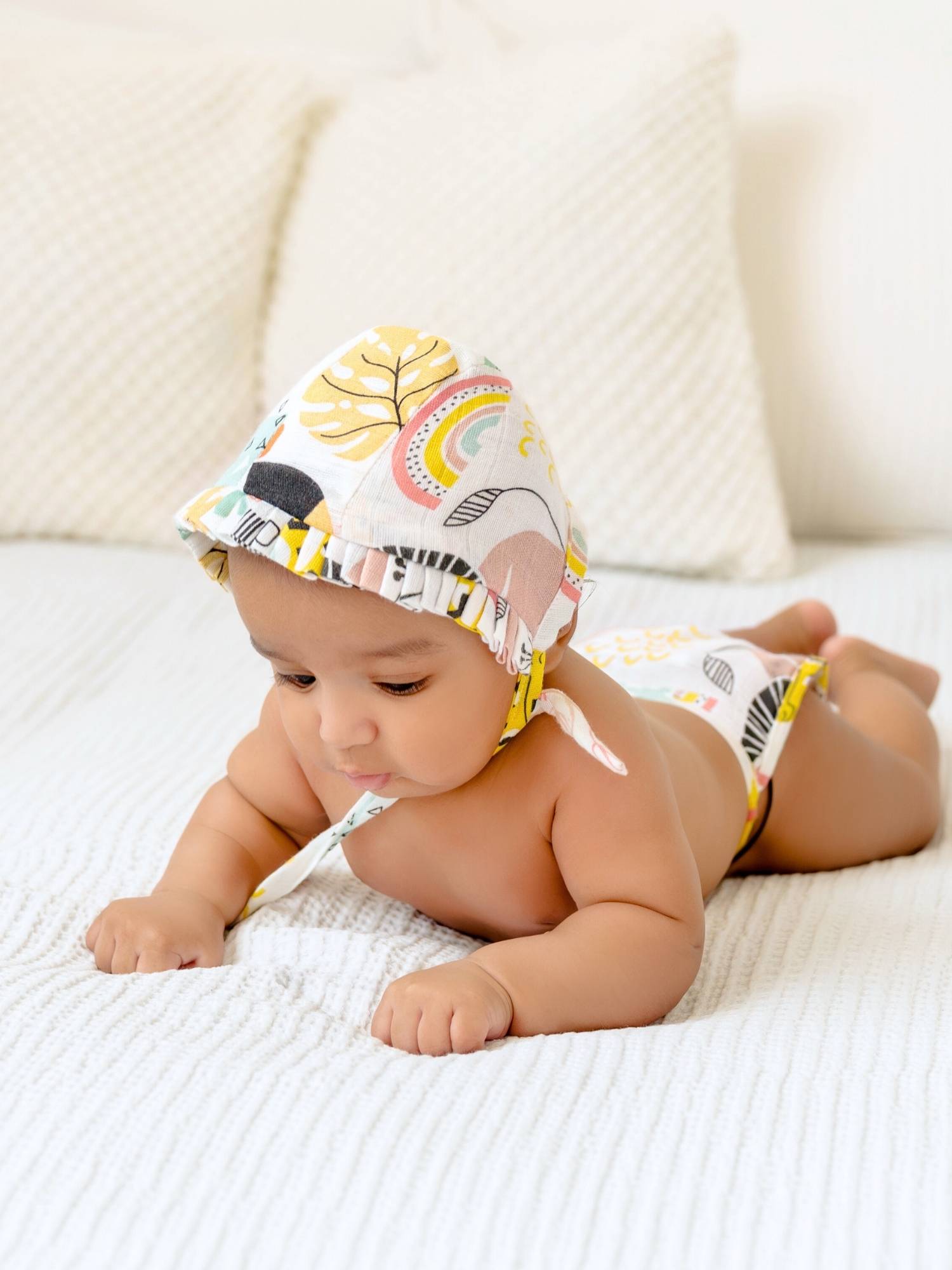 newborn bamboo muslin bonnet cap - into the wild