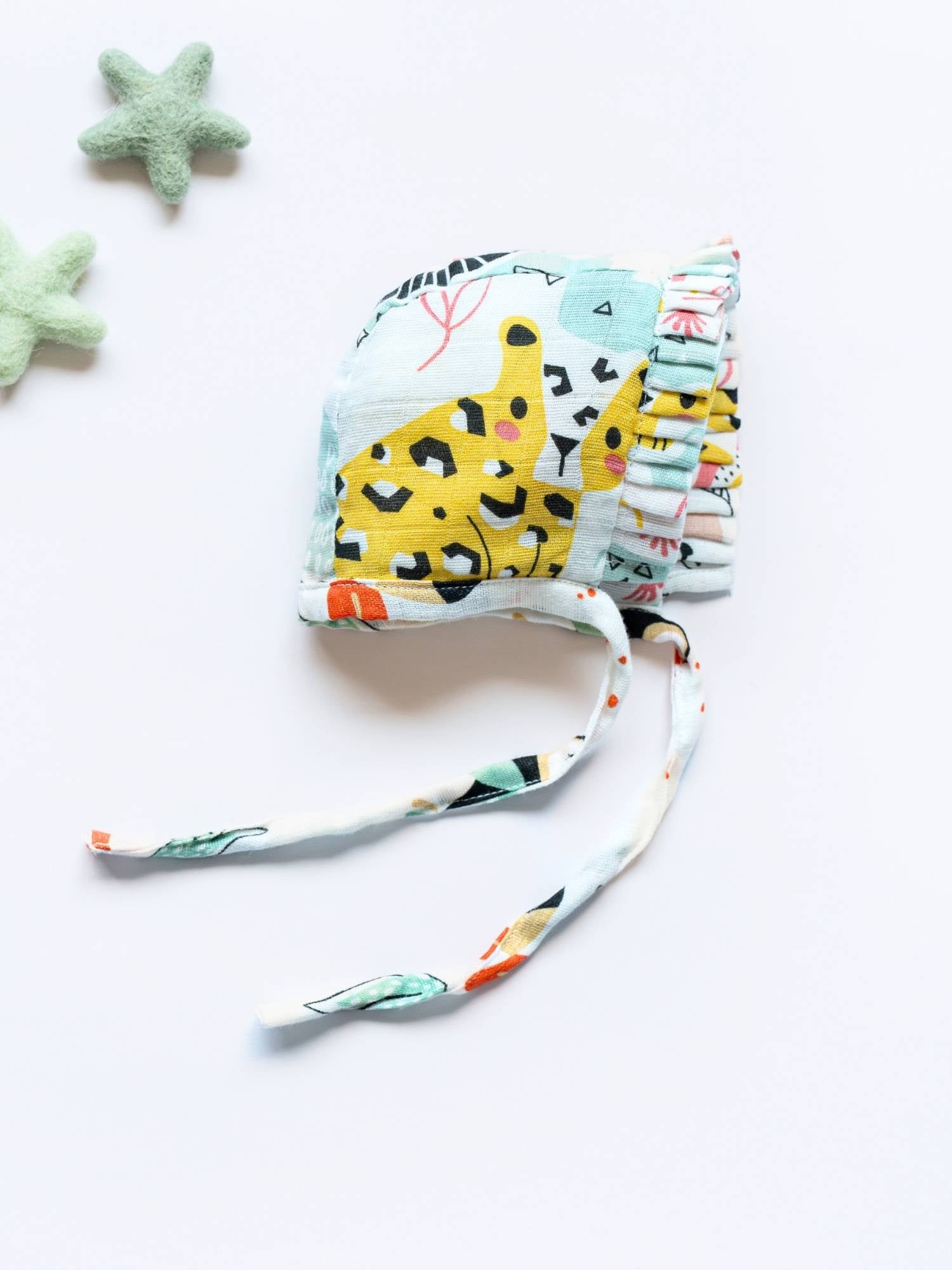 newborn bamboo muslin bonnet cap - into the wild