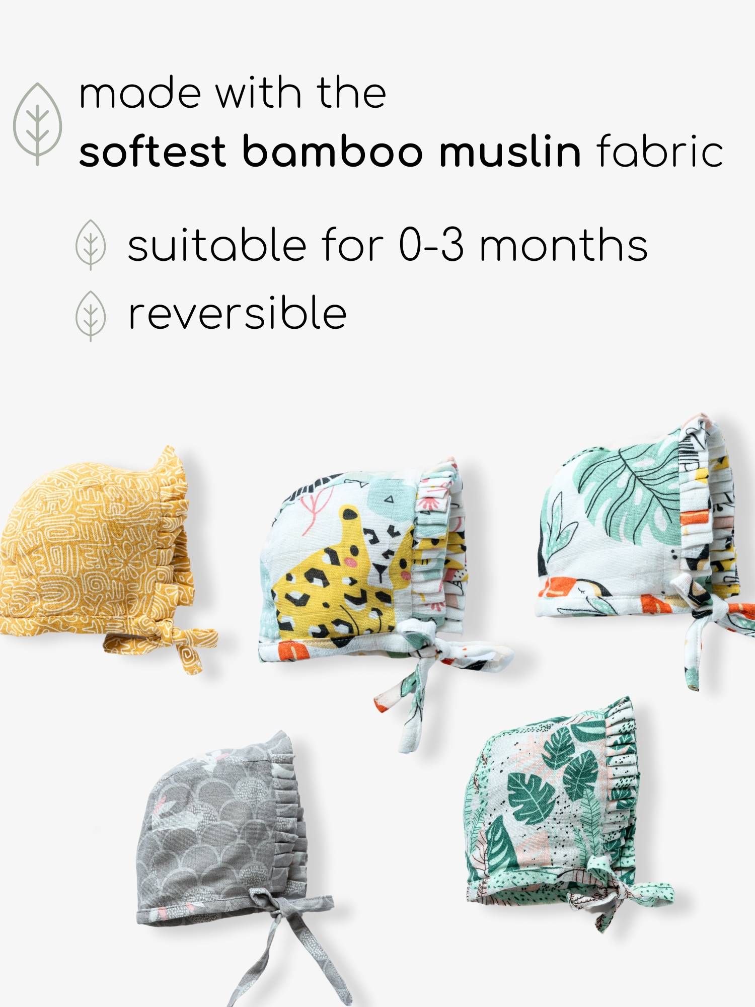 newborn bamboo muslin bonnet cap - into the wild