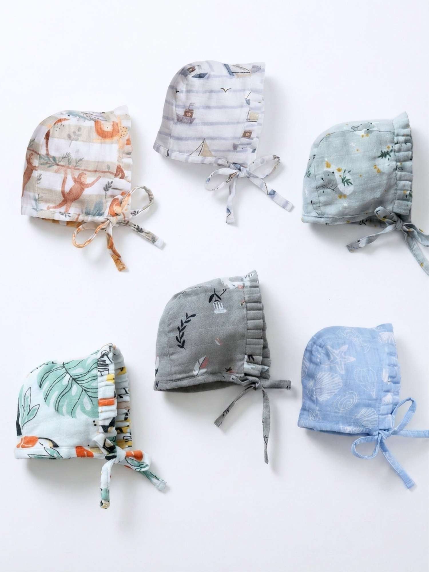 newborn bamboo muslin bonnet cap pack of 6