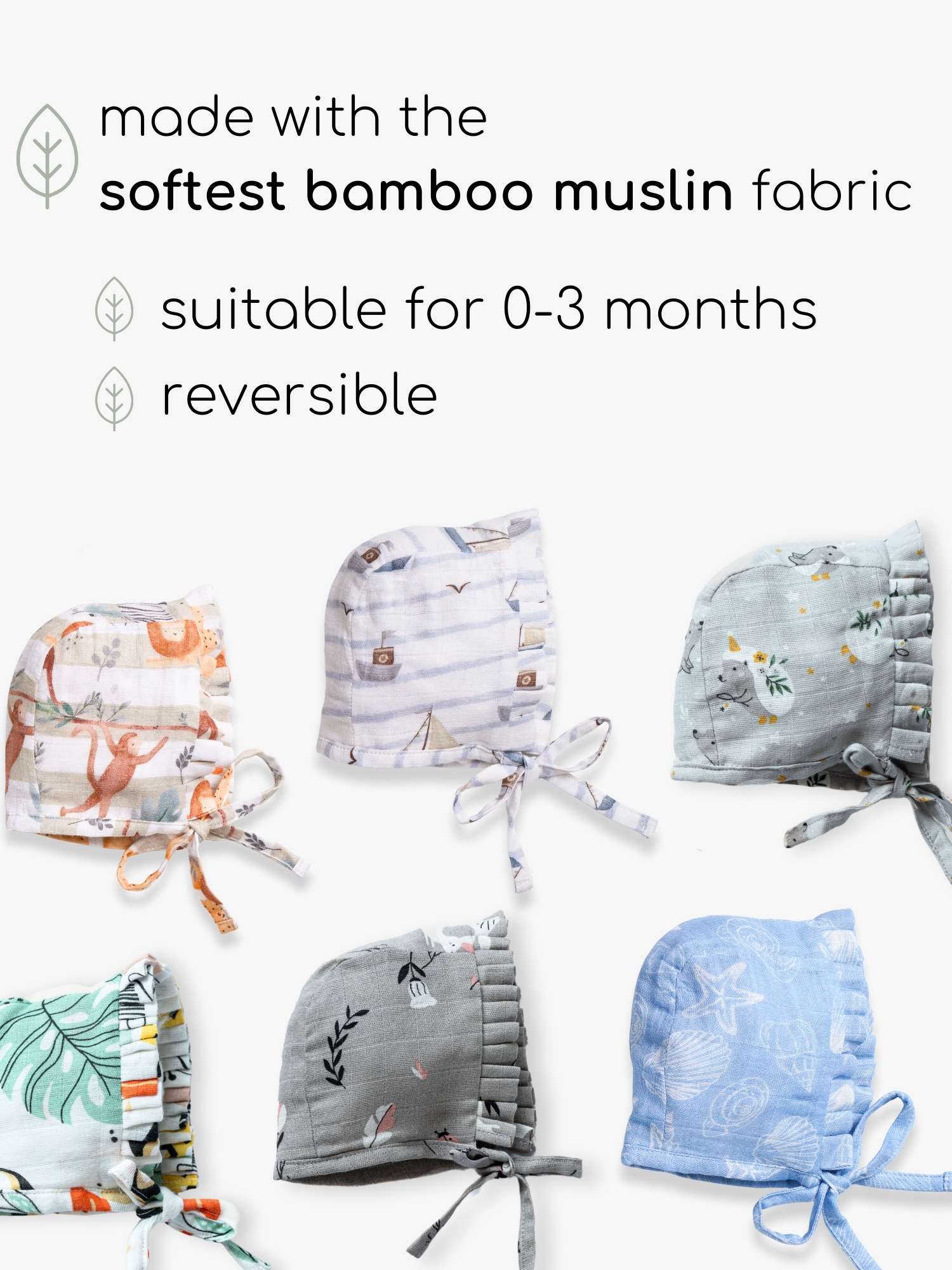 newborn bamboo muslin bonnet cap pack of 6