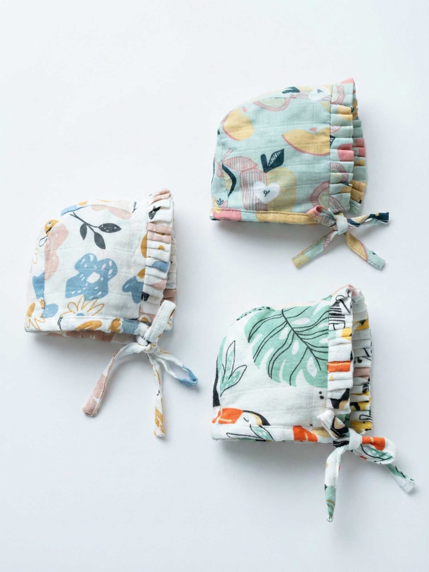 newborn bamboo muslin bonnet cap set of 3