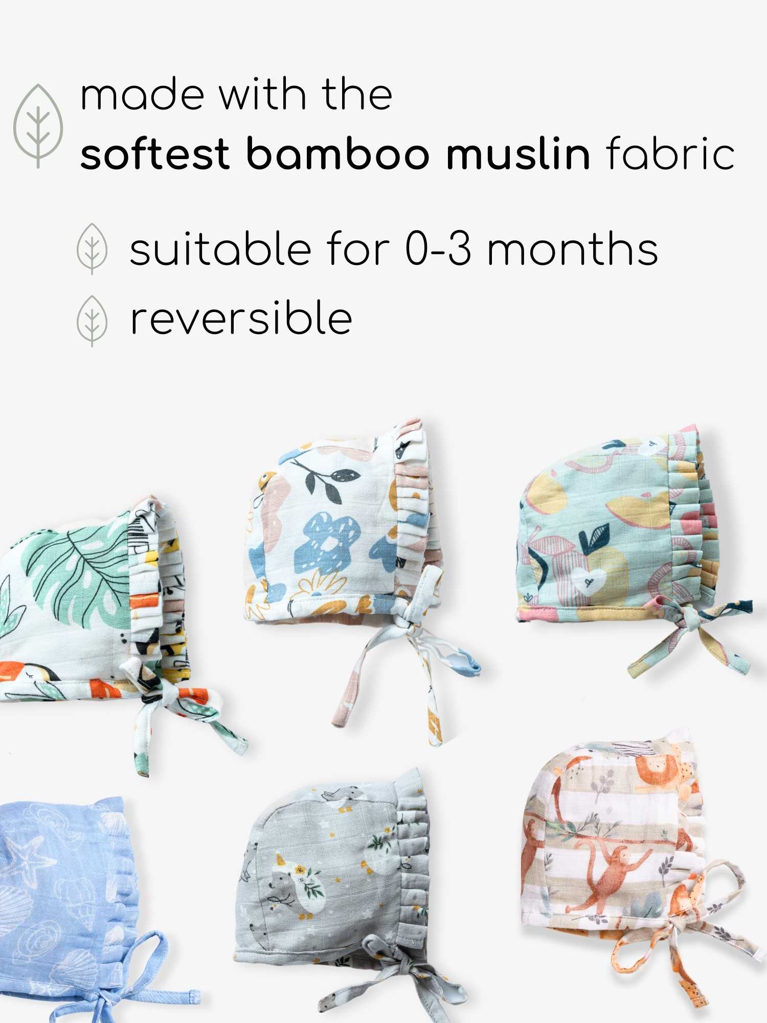 newborn bamboo muslin bonnet cap set of 3