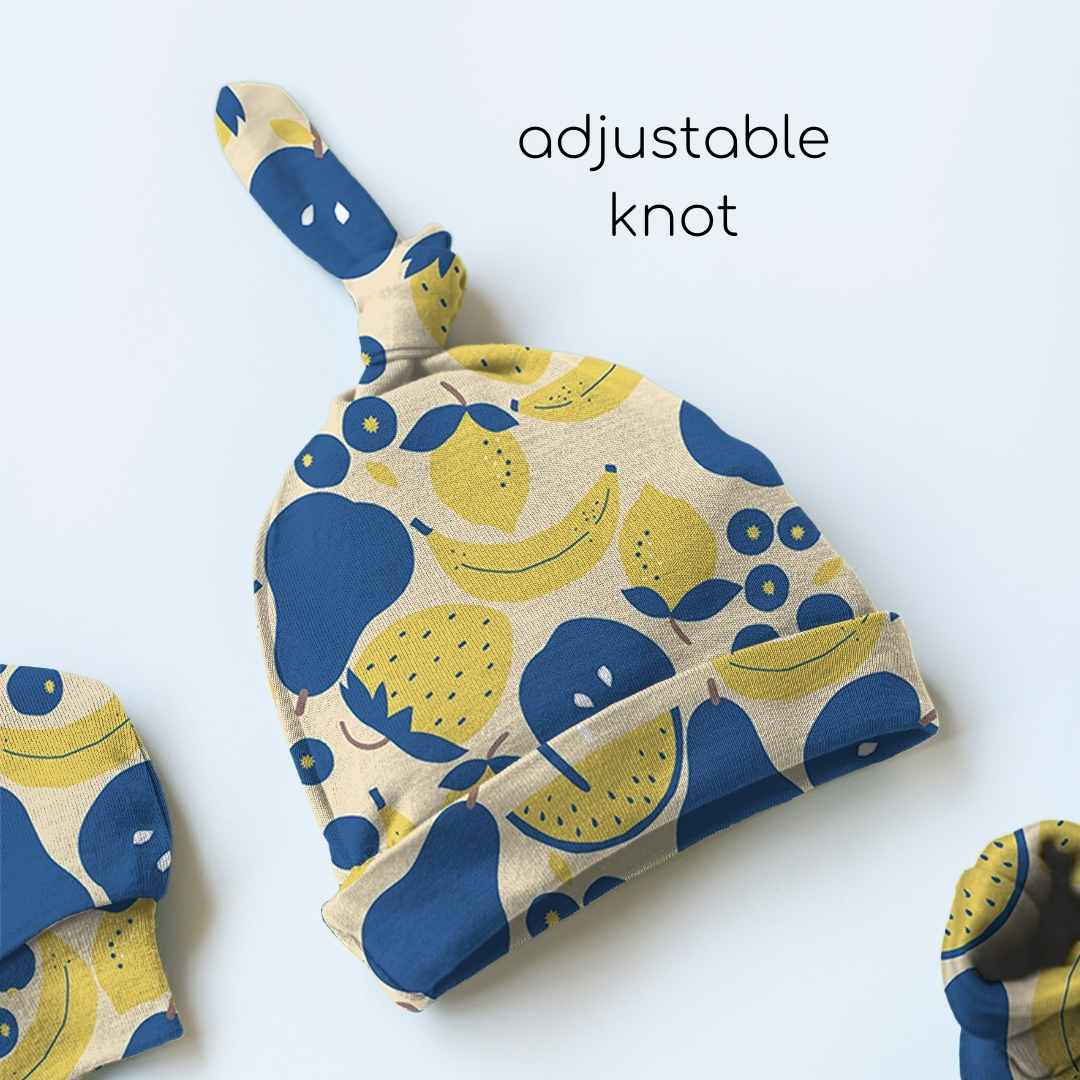 newborn baby bamboo cap mittens socks combo - prints