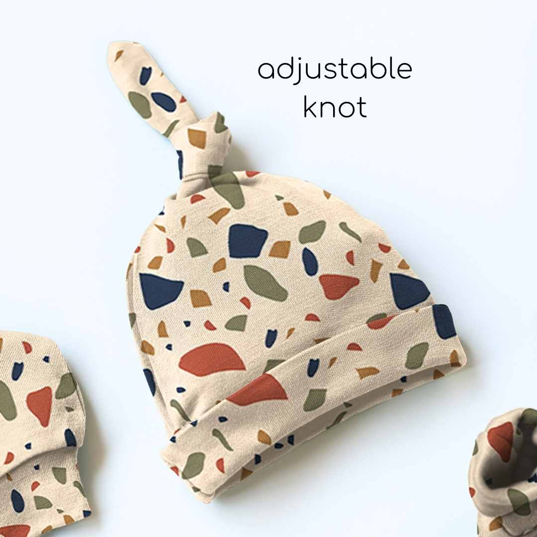 newborn baby bamboo cap mittens socks combo - prints
