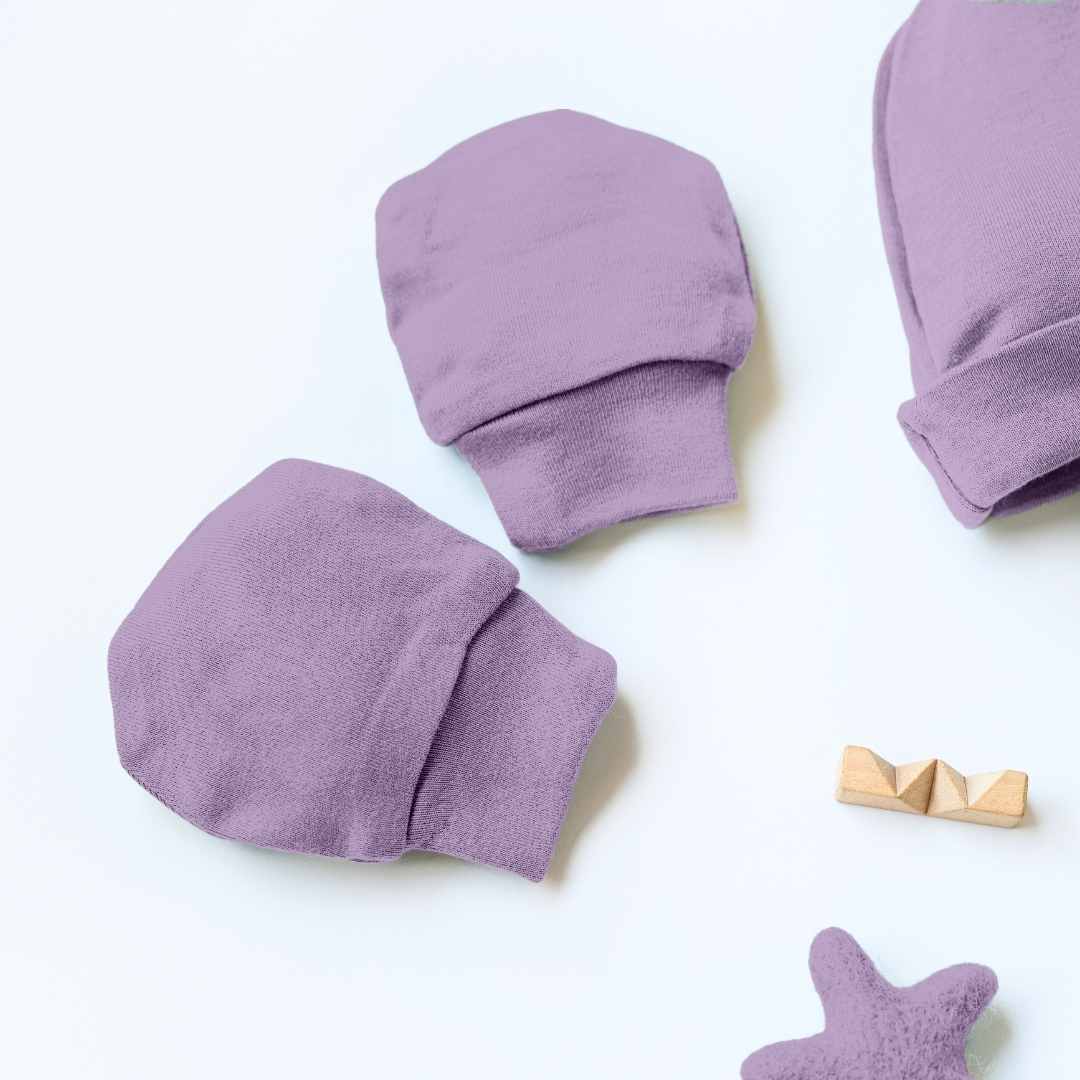 newborn baby bamboo cap mittens socks combo - solid colours