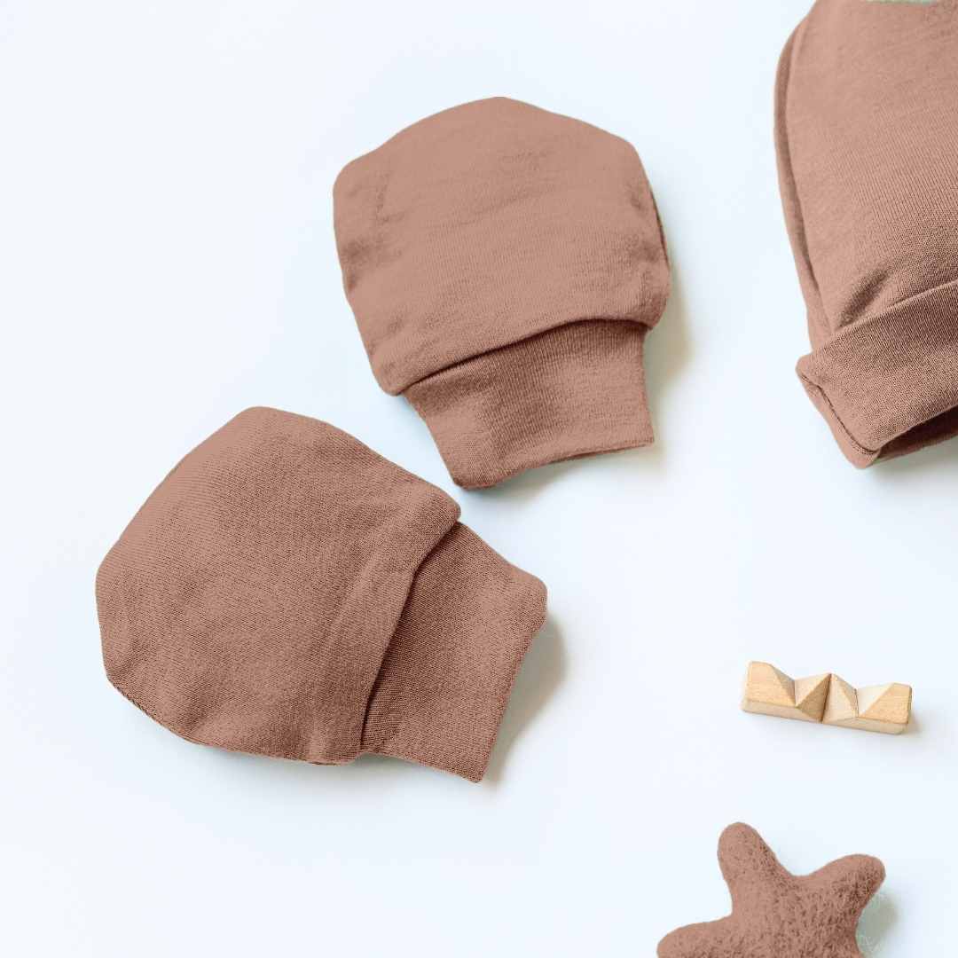 newborn baby bamboo cap mittens socks combo - solid colours