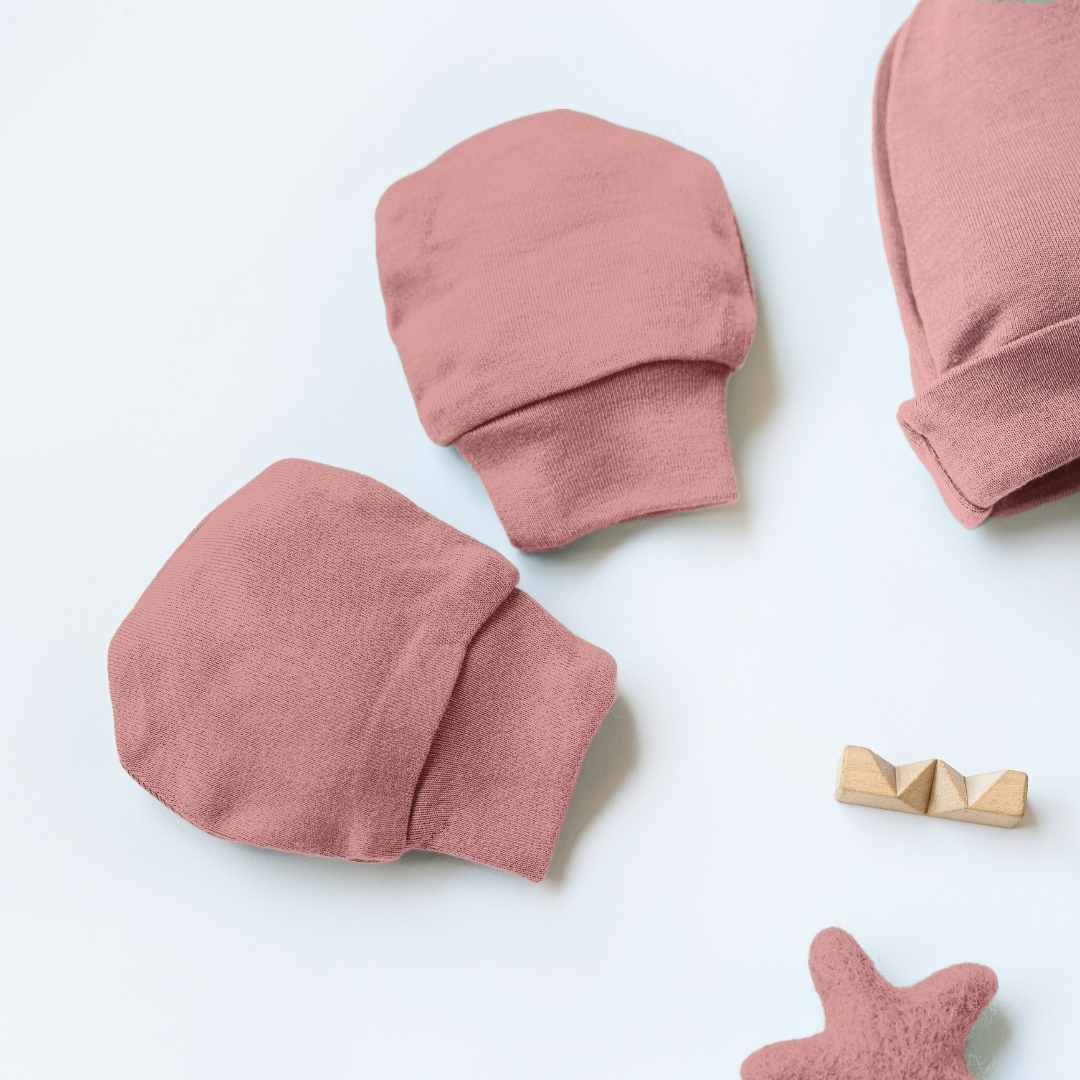 newborn baby bamboo cap mittens socks combo - solid colours