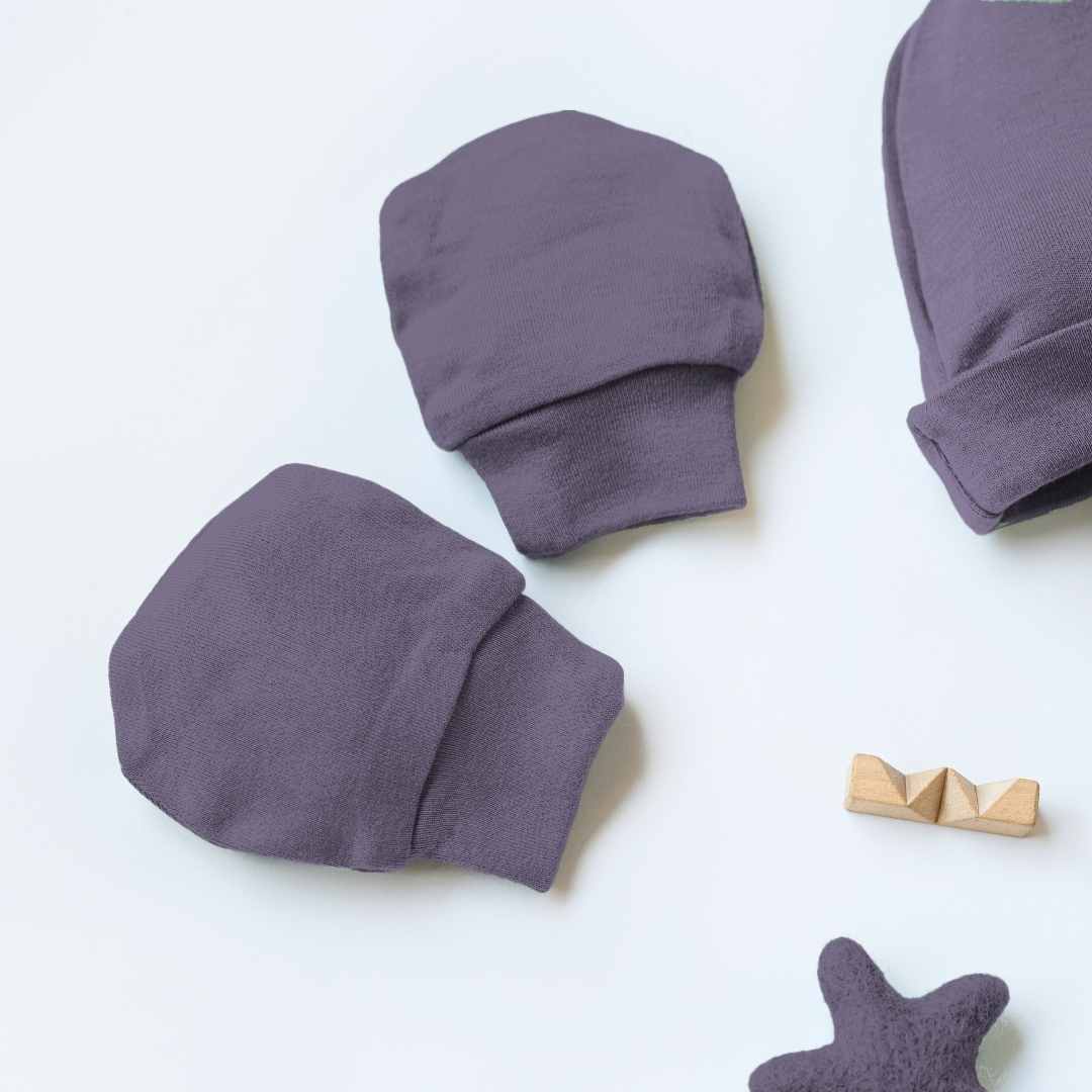 newborn baby bamboo cap mittens socks combo - solid colours
