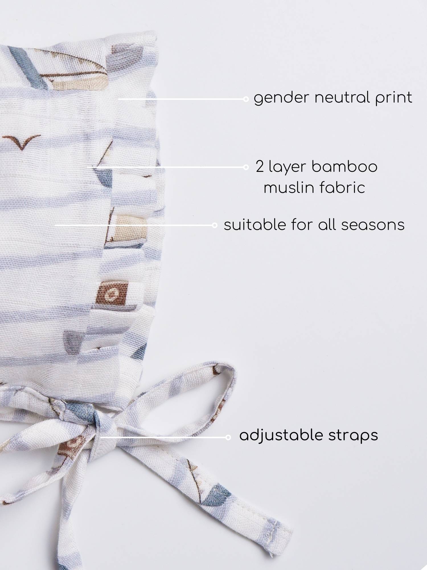 newborn bamboo muslin bonnet cap - by the sea