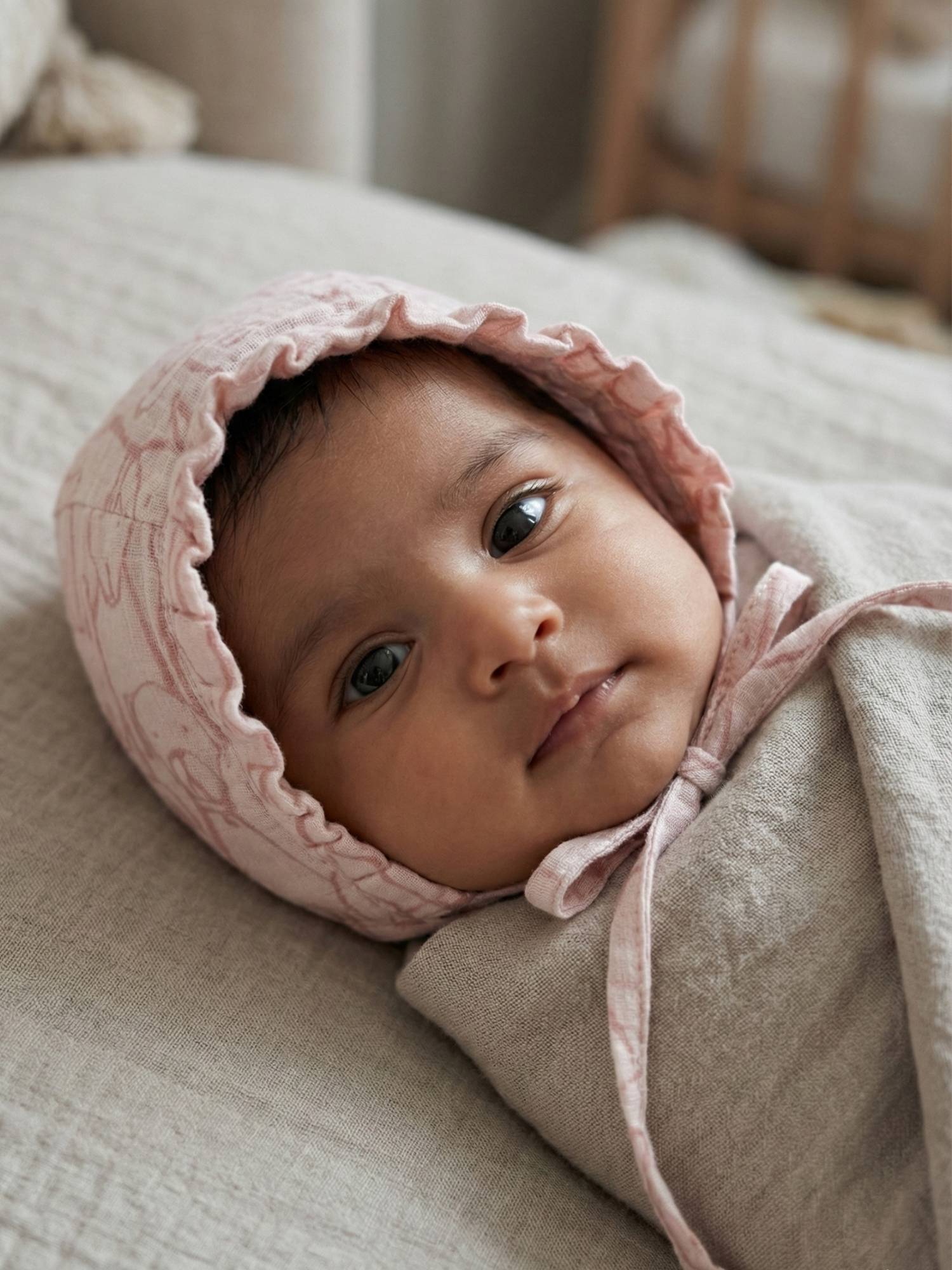 newborn bamboo muslin bonnet cap - into the wild