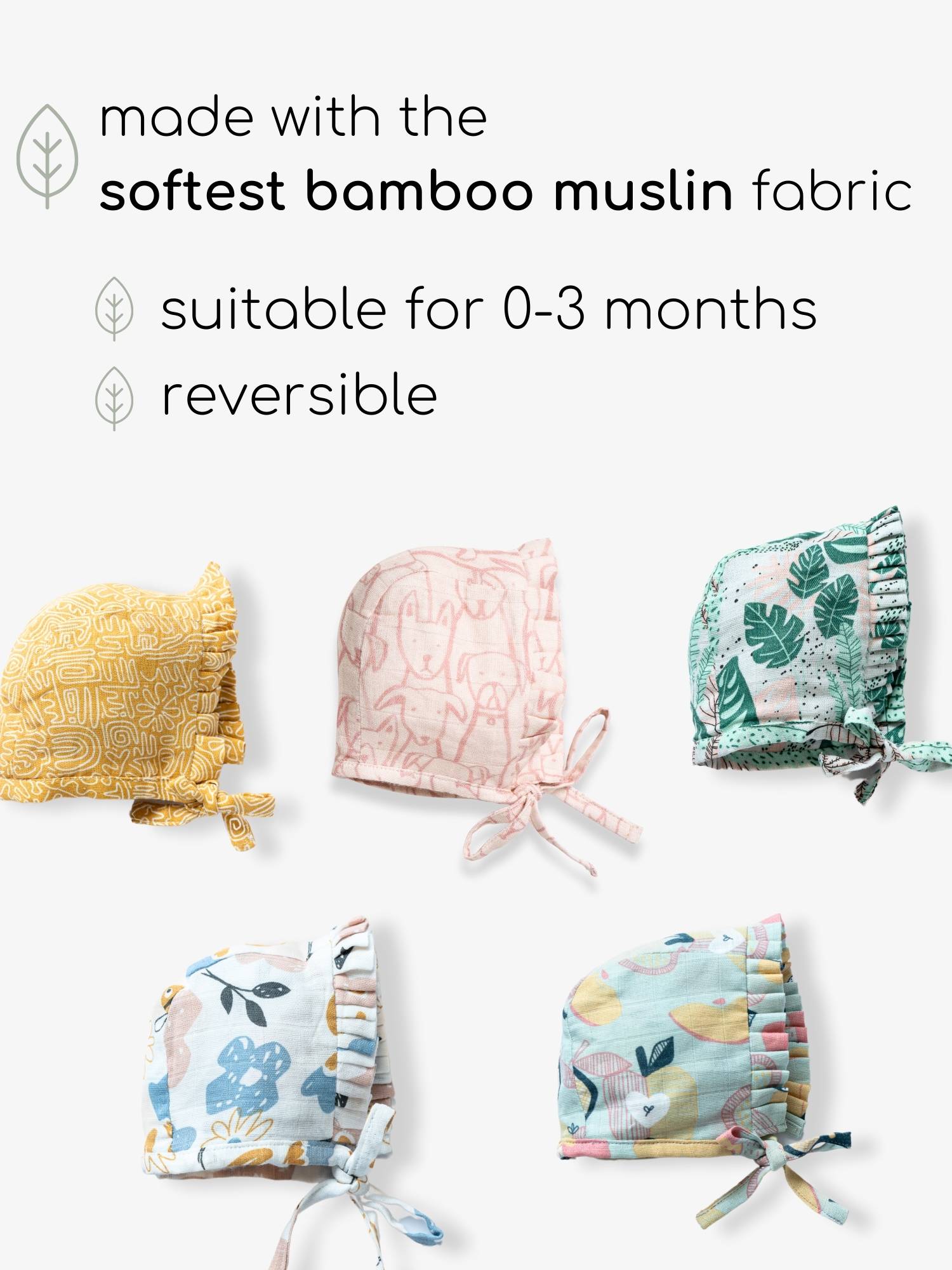 newborn bamboo muslin bonnet cap - into the wild