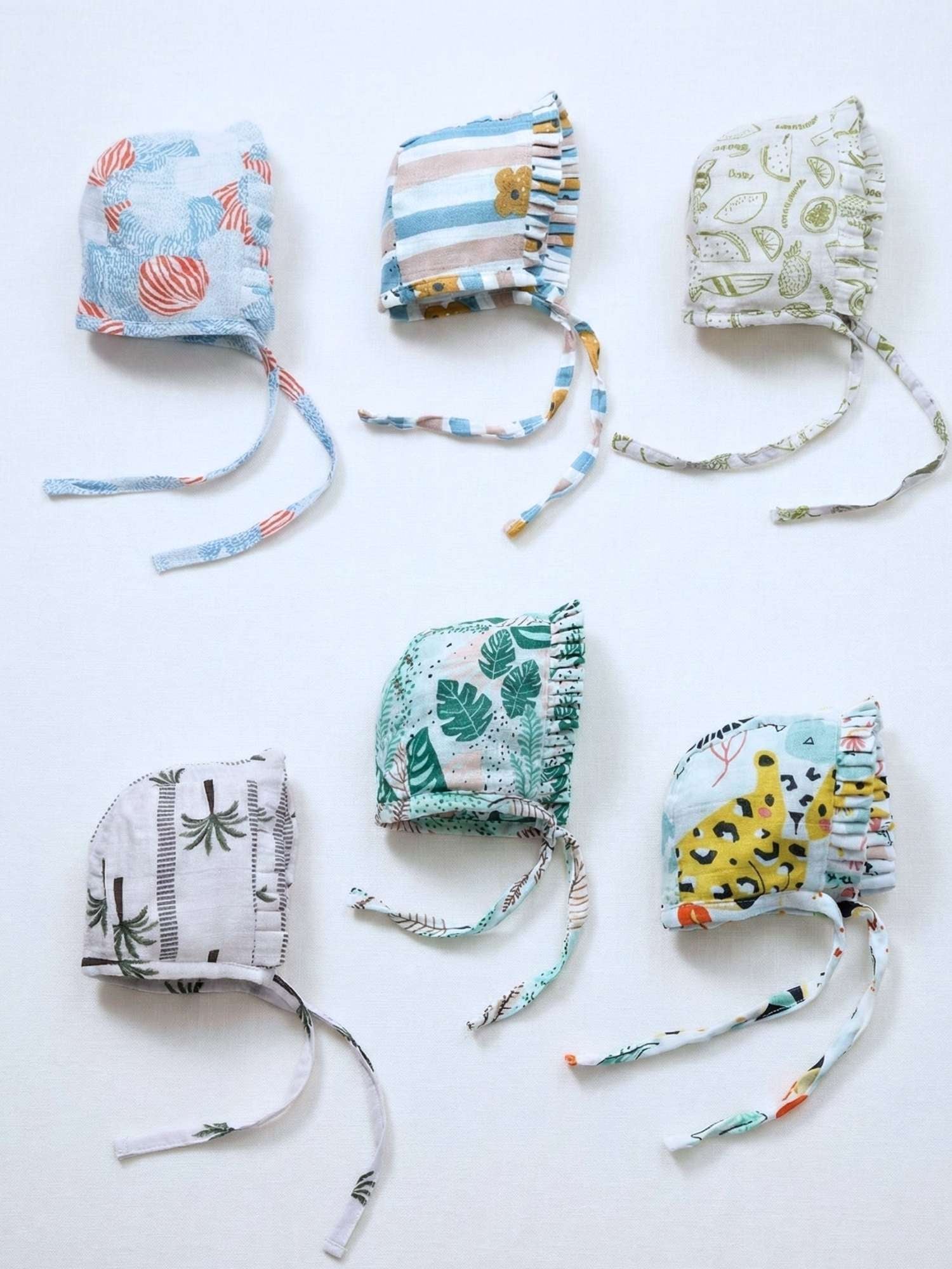 newborn bamboo muslin bonnet cap pack of 6