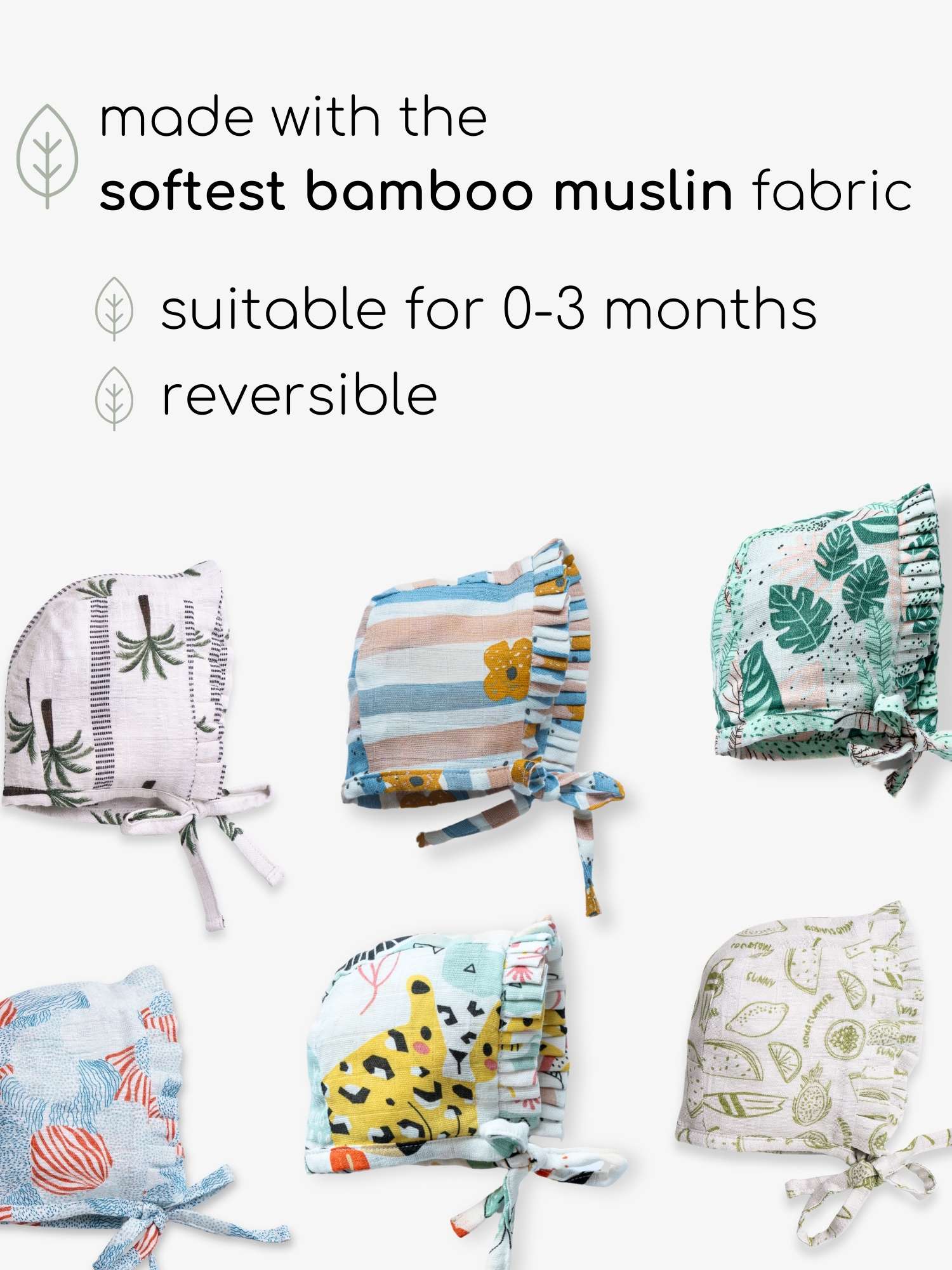 newborn bamboo muslin bonnet cap pack of 6