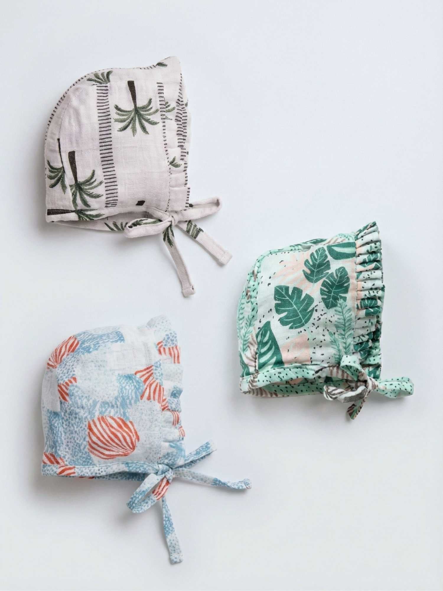 newborn bamboo muslin bonnet cap set of 3
