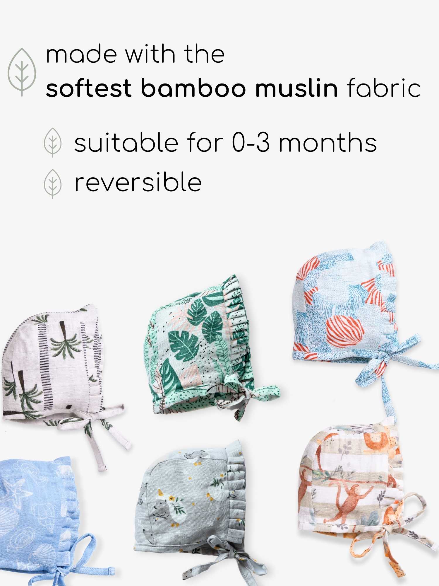 newborn bamboo muslin bonnet cap set of 3