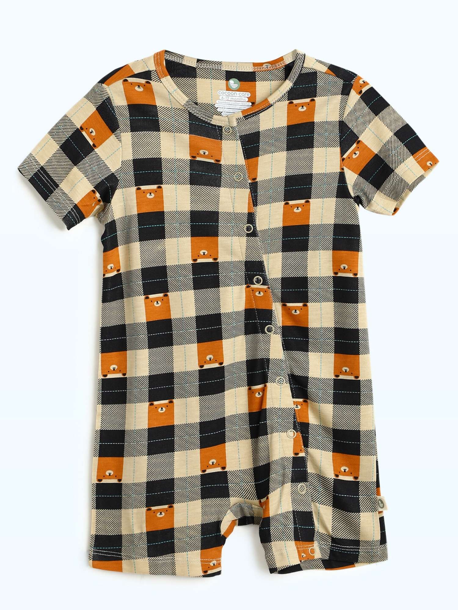 short sleeve bamboo knit romper with snap buttons