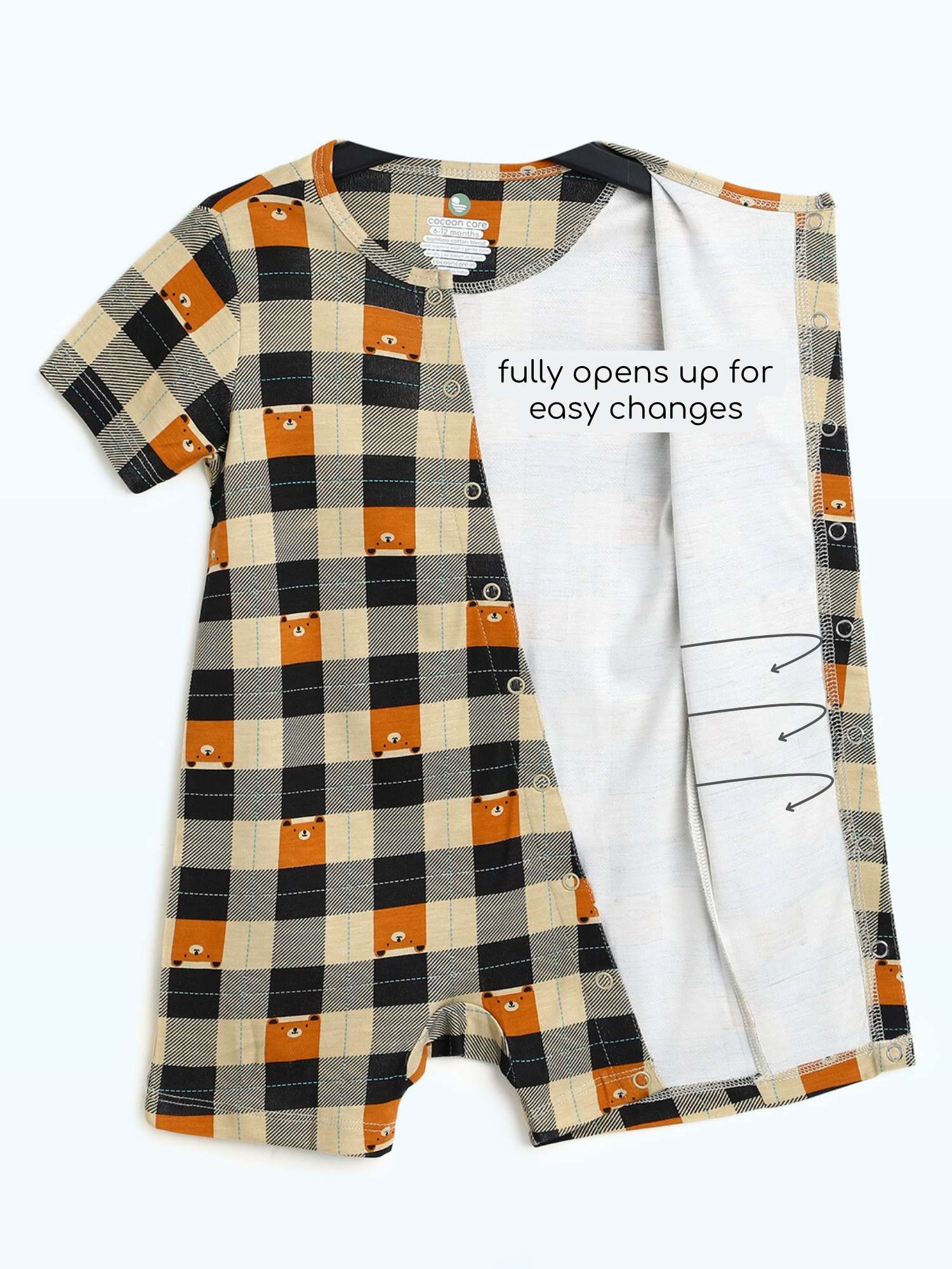 short sleeve bamboo knit romper with snap buttons