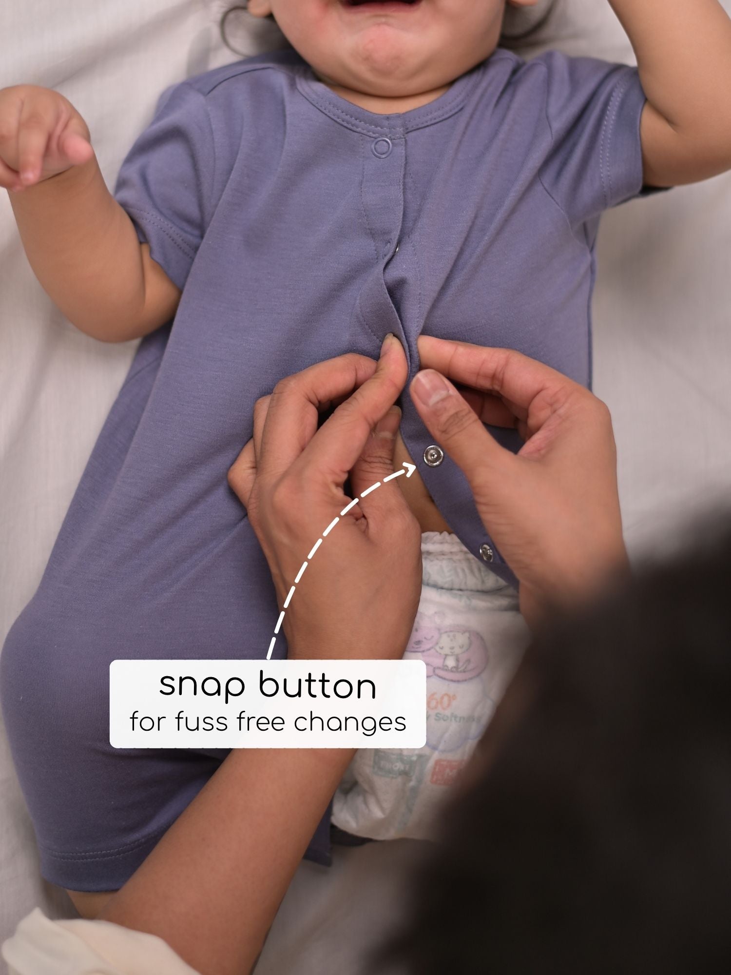short sleeve bamboo knit romper with snap buttons