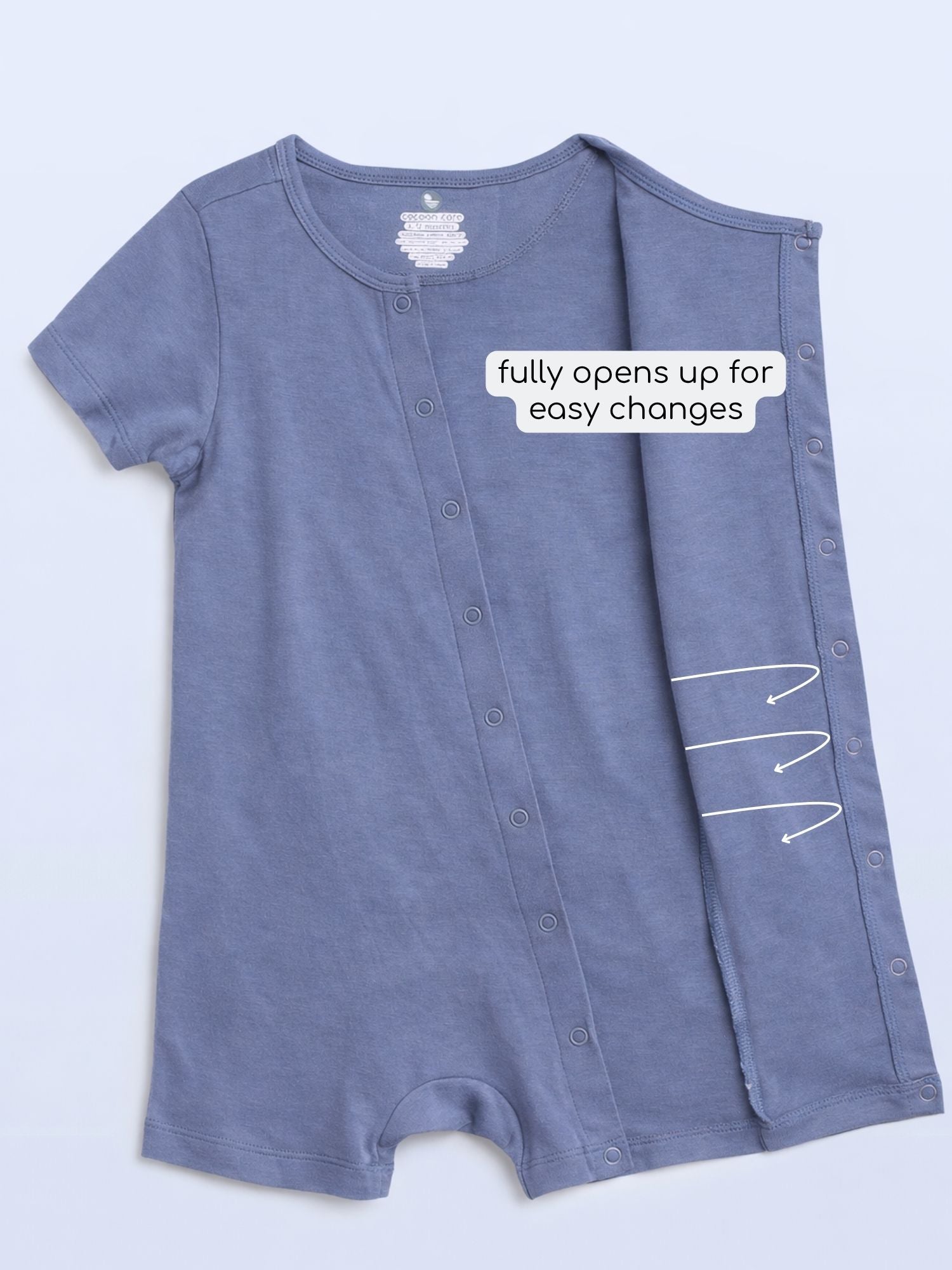 short sleeve bamboo knit romper with snap buttons