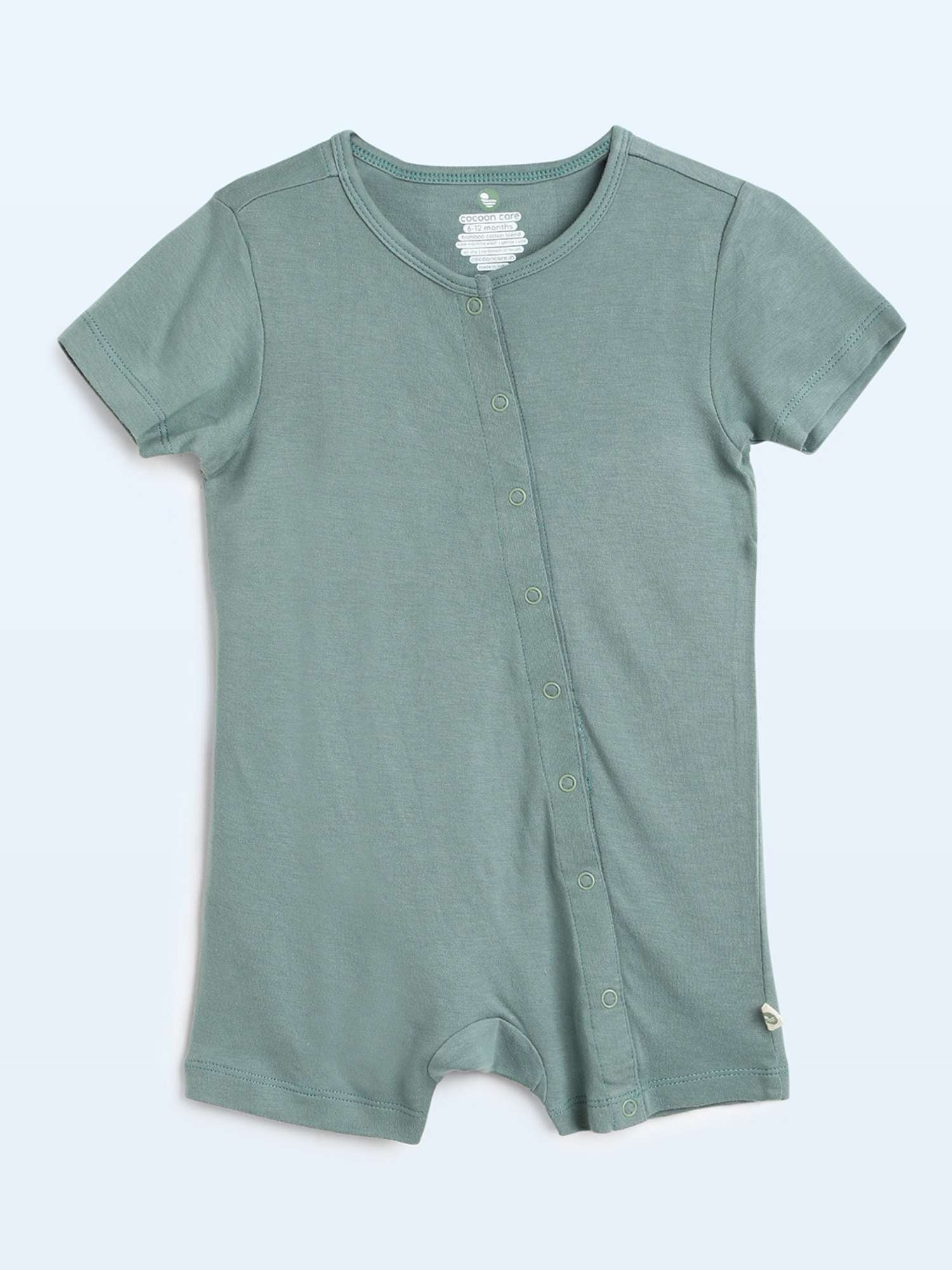short sleeve bamboo knit romper with snap buttons
